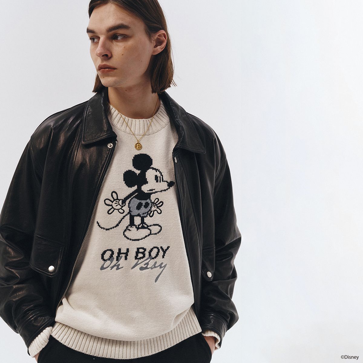 던스트 포 맨(DUNST FOR MEN) UNISEX_DISNEY MICKEY MOUSE_INTARSIA SWEATER_SOFT CREAM_M_UDSW3A151CR