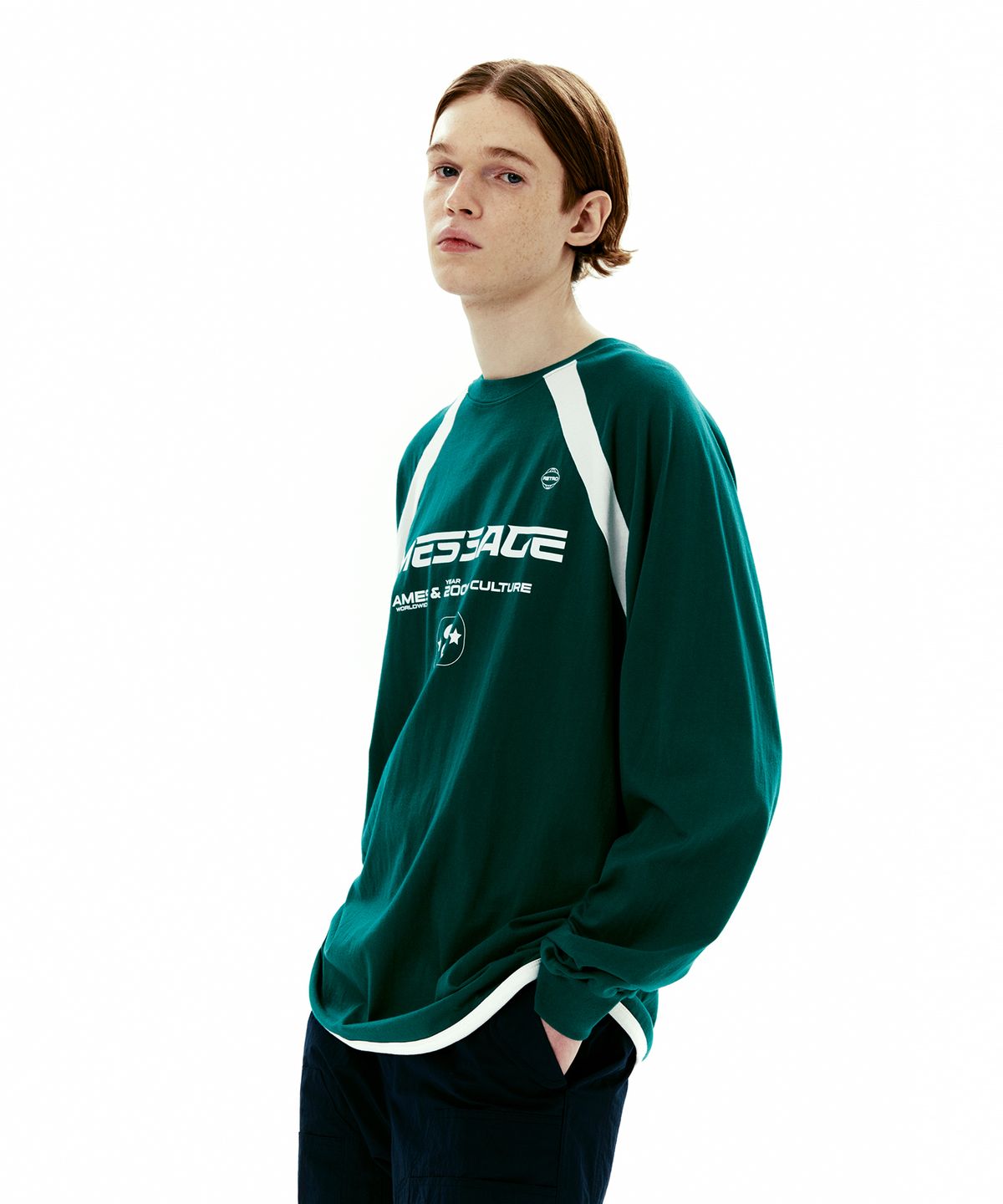아메스 월드와이드(AMES-WORLDWIDE) MESSAGE LOGO RAGLAN LS TEE GREEN (AM2DSUT551A)