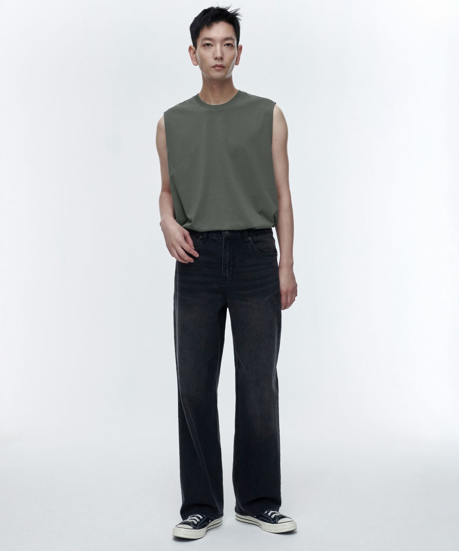 MUSINSA | MUSINSA STANDARD CALIK wide denim pants [washed black]