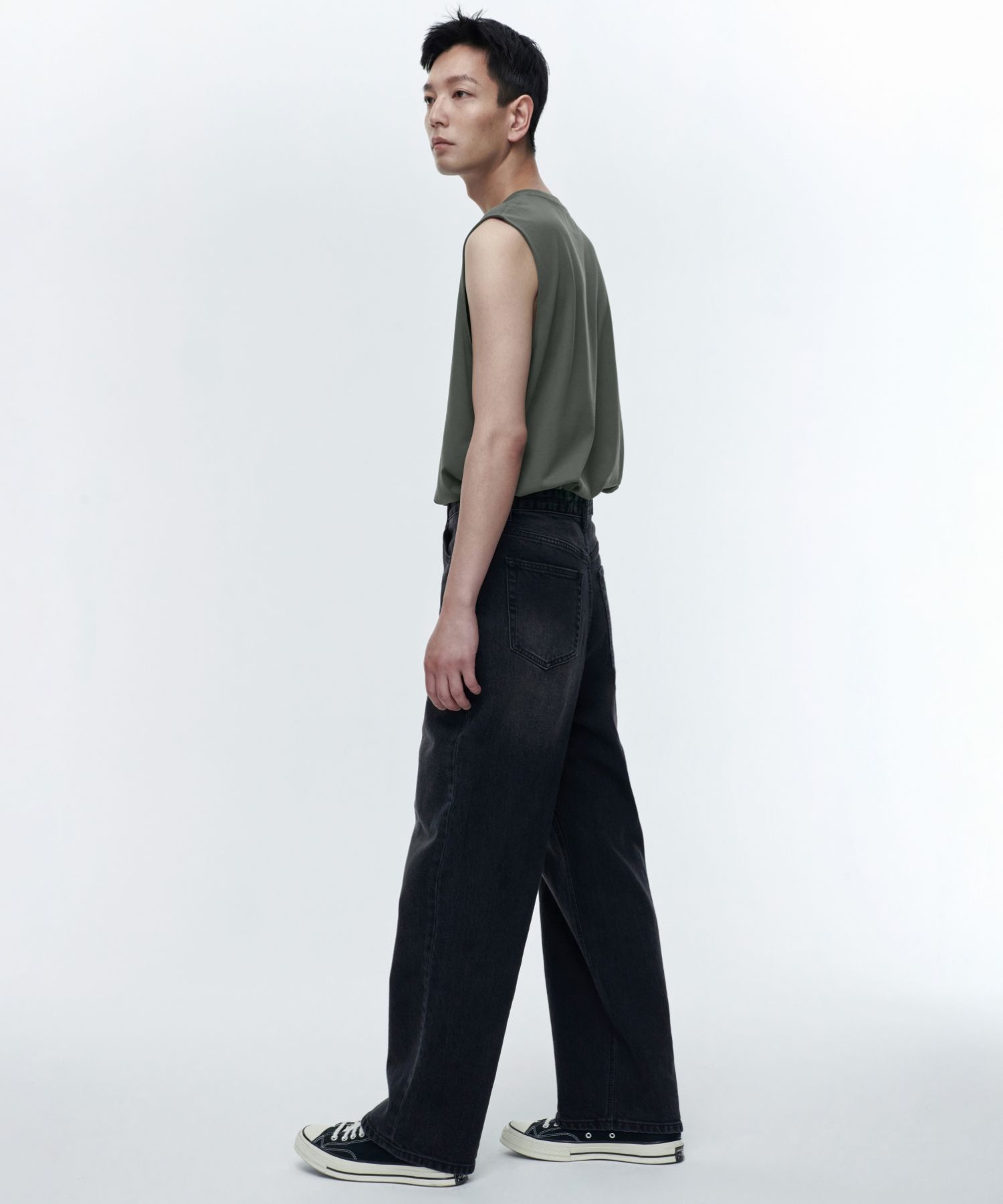 MUSINSA | MUSINSA STANDARD CALIK wide denim pants [washed black]
