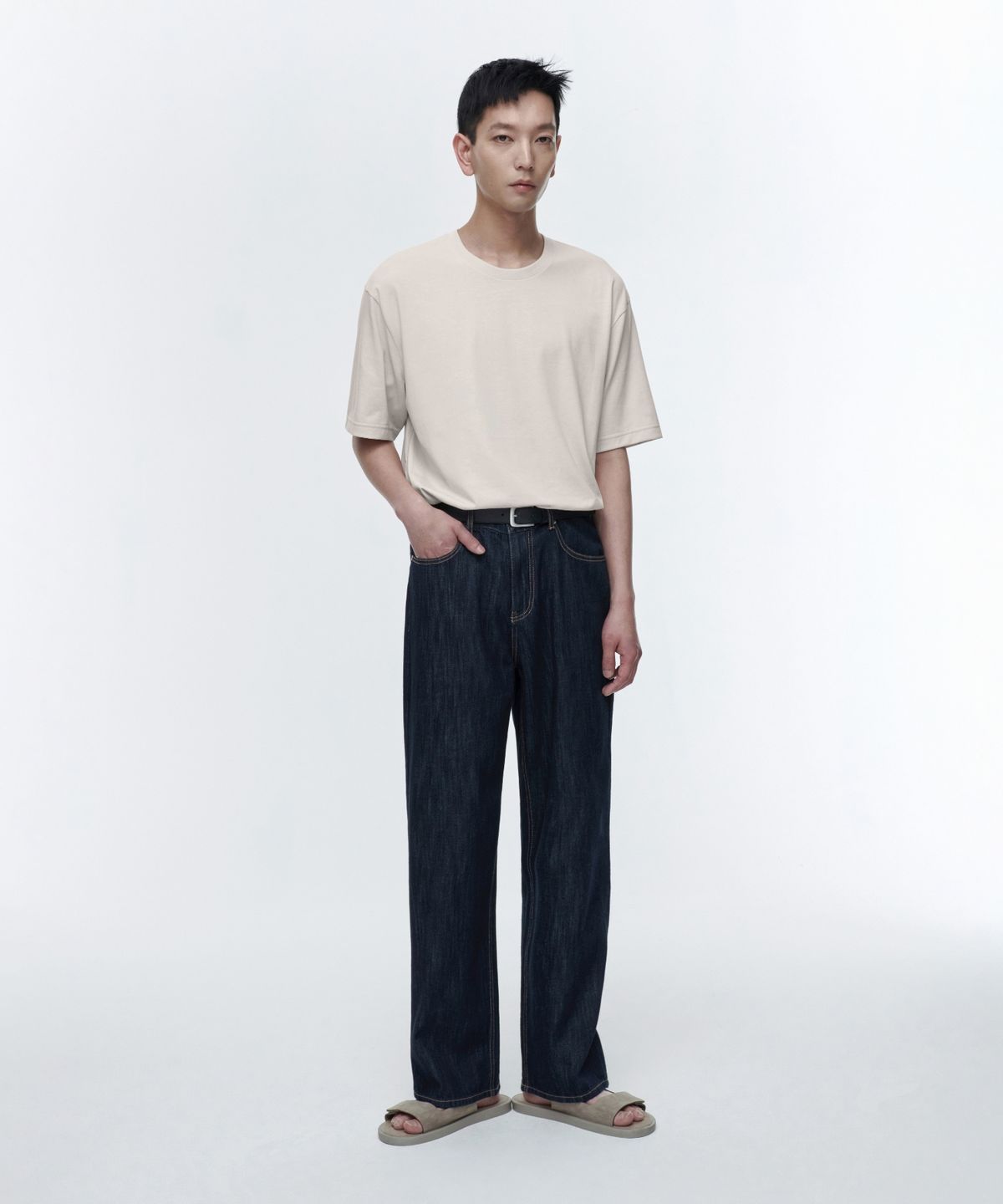 무신사 스탠다드(MUSINSA STANDARD) 린넨 라이크 와이드 데님 팬츠 [딥 인디고]