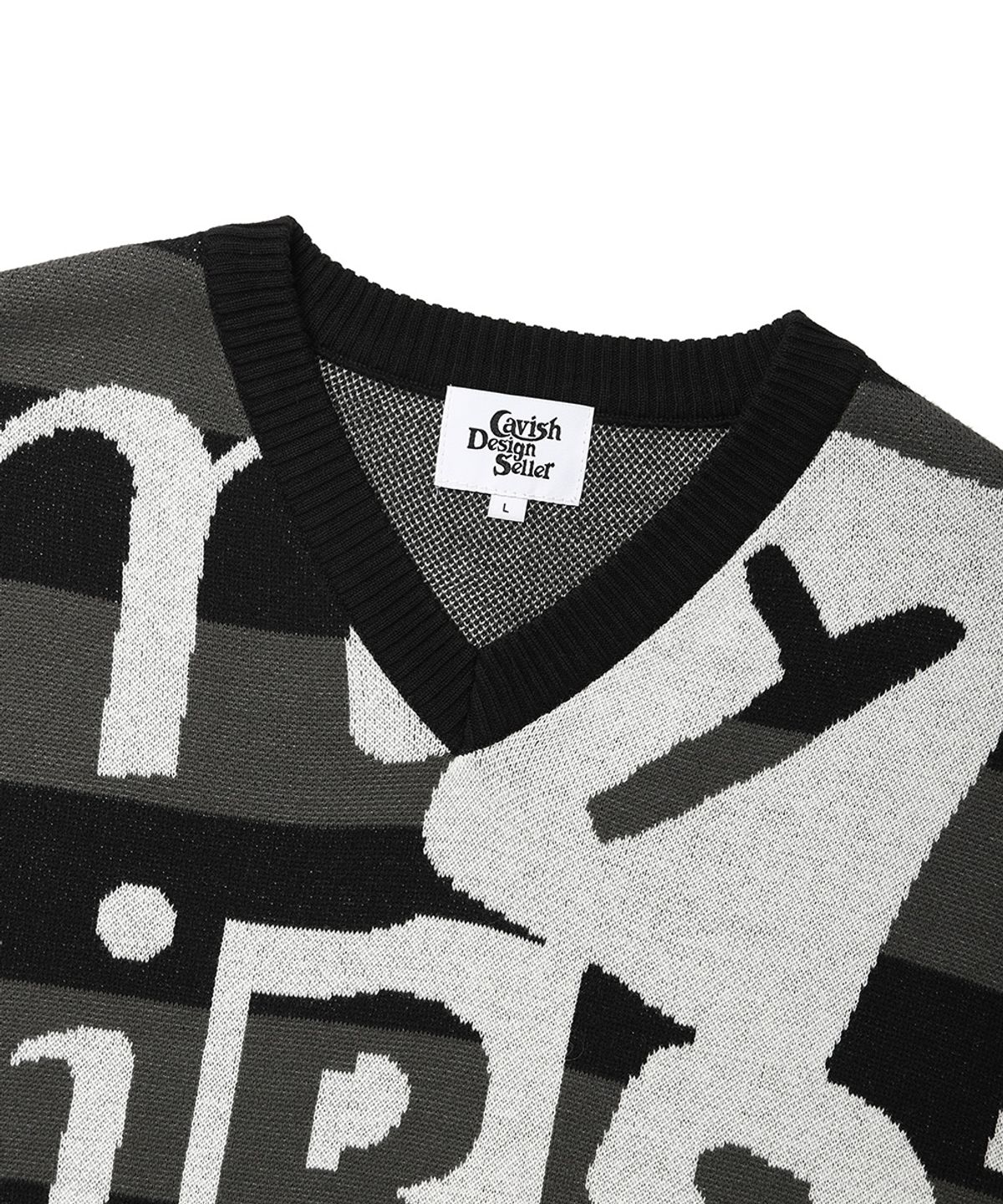 카비시(CAVISH) FUNK RECORD JACQUARD KNIT VEST BLACK(CV2DMUK620A)