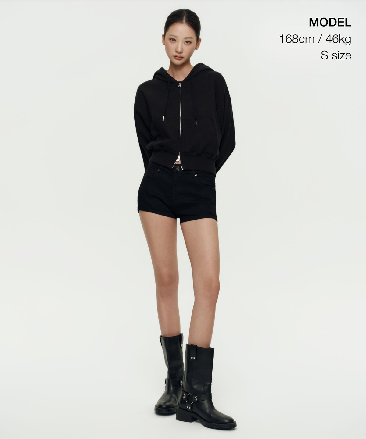 무신사 스탠다드 우먼(MUSINSA STANDARD WOMAN) 우먼즈 볼륨 크롭 후디드 스웨트 집업 [블랙]