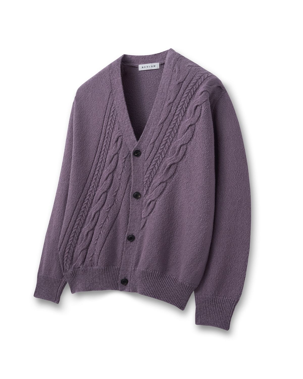 비슬로우(BESLOW) DIAGONAL CABLE CARDIGAN LILAC