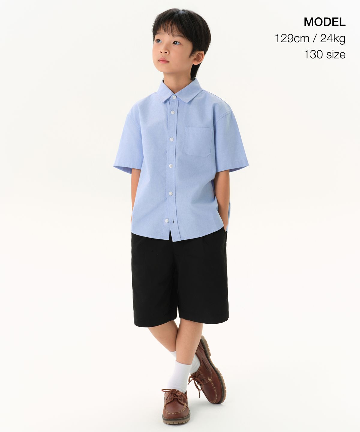 무신사 스탠다드 키즈(MUSINSA STANDARD KIDS) 오버사이즈 옥스포드 반소매 셔츠 [블루]