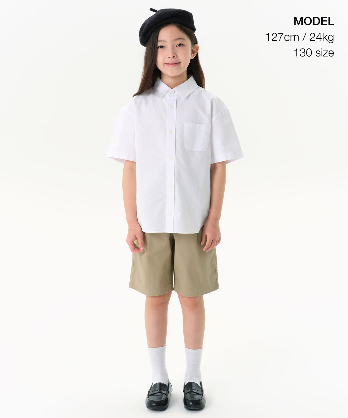 무신사 스탠다드 키즈(MUSINSA STANDARD KIDS) 오버사이즈 옥스포드 반소매 셔츠 [화이트]