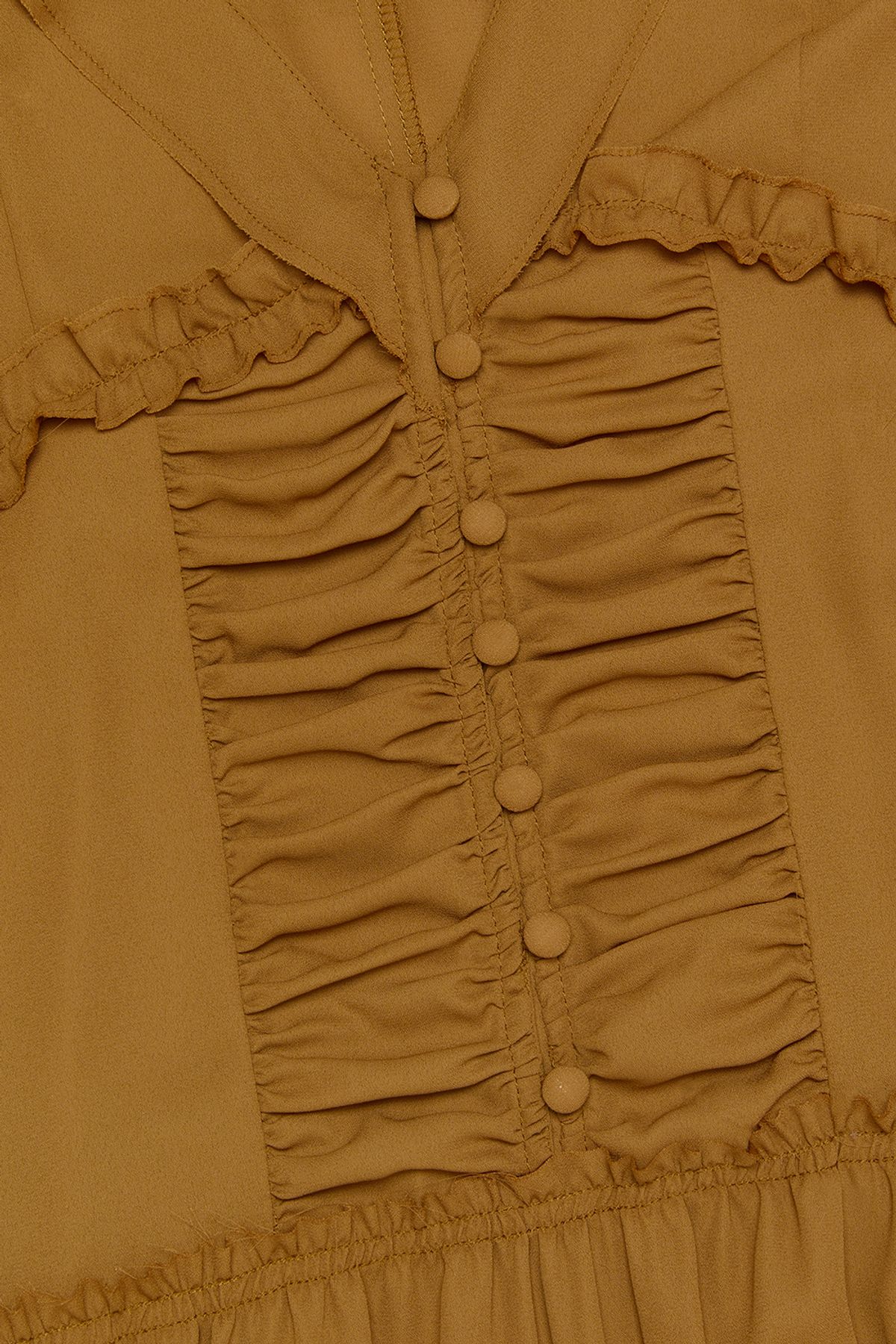 커렌트(CURRENT) SHEER SHIRRING SLIP DRESS [CAMEL]