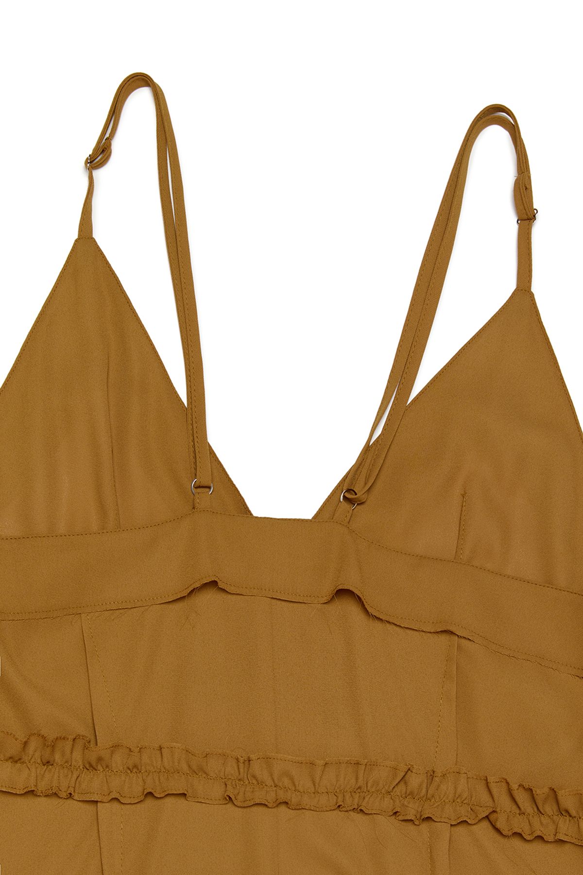 커렌트(CURRENT) SHEER SHIRRING SLIP DRESS [CAMEL]