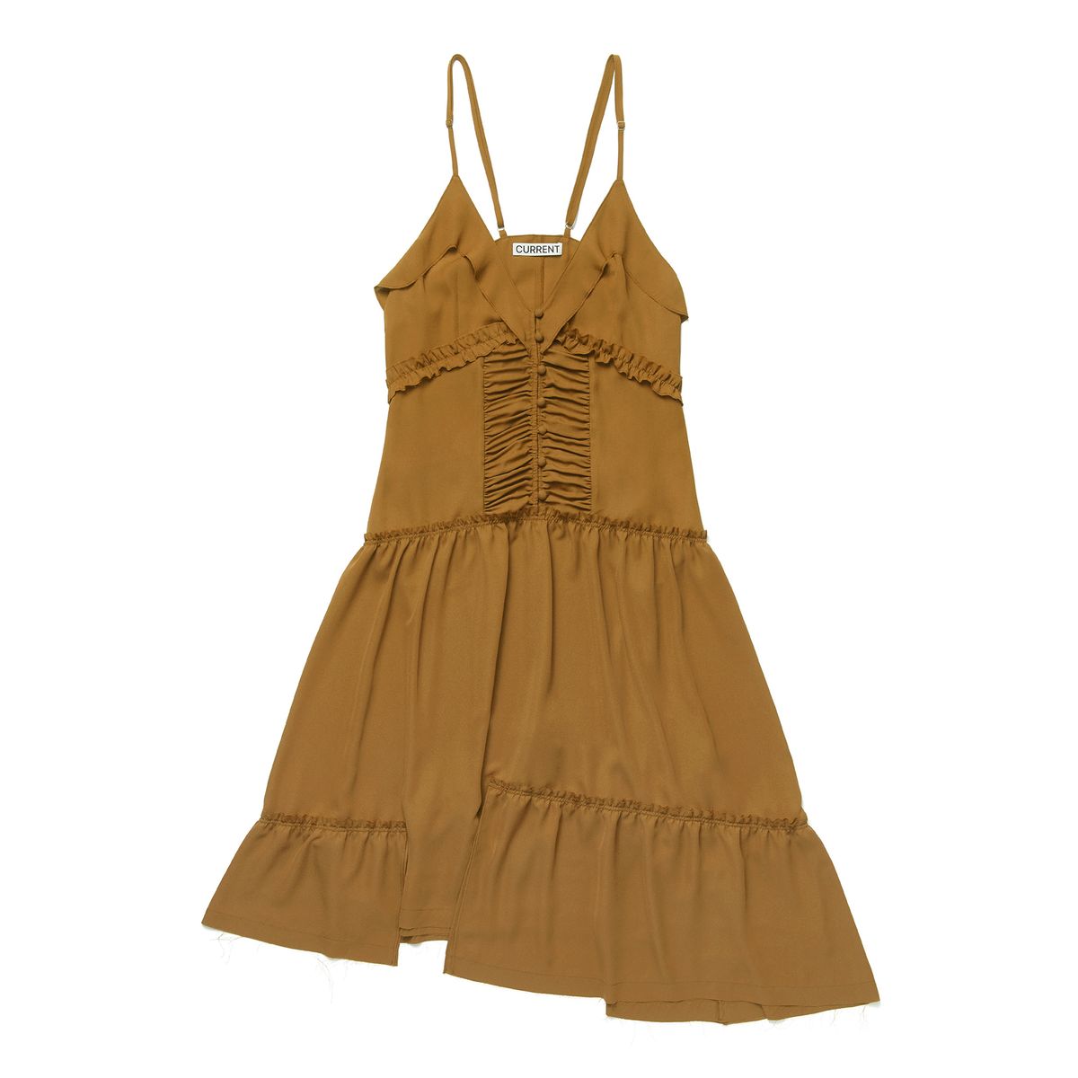 커렌트(CURRENT) SHEER SHIRRING SLIP DRESS [CAMEL]