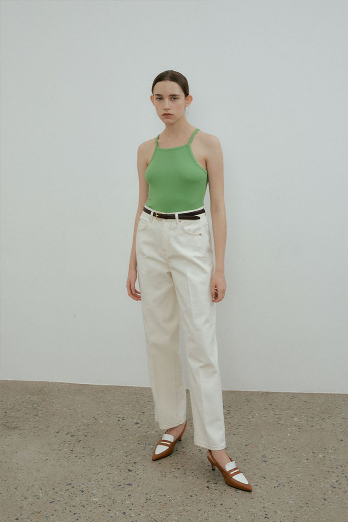 더페니(THE PENNY) BACK DETAIL LONG SLEEVELESS T- Yellow green