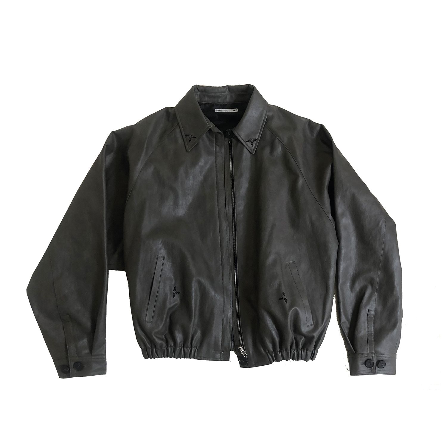 【604SERVICE】EMBROIDERED LEATHER JACKET IN CHARCOAL MUSINSA | 604SERVICE EMBROIDERED LEATHER JACKET IN CHARCOAL