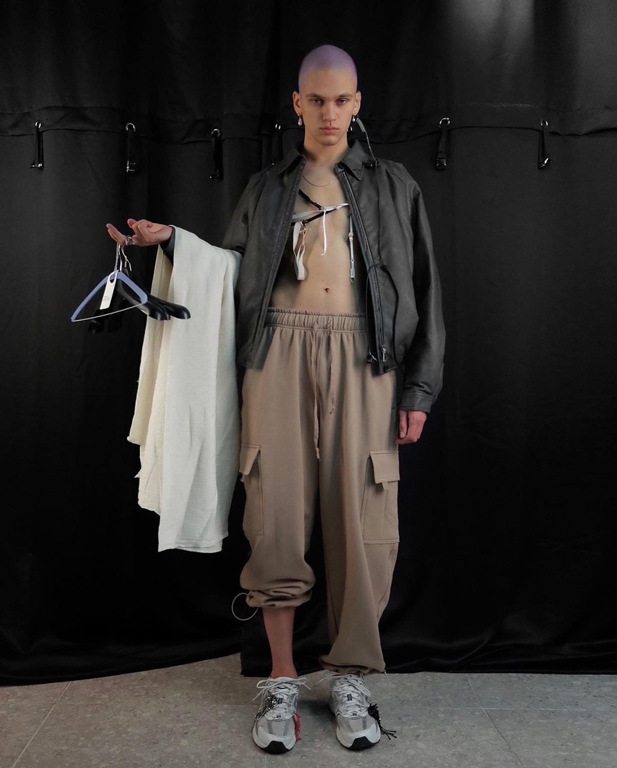 MUSINSA | 604SERVICE EMBROIDERED LEATHER JACKET IN CHARCOAL