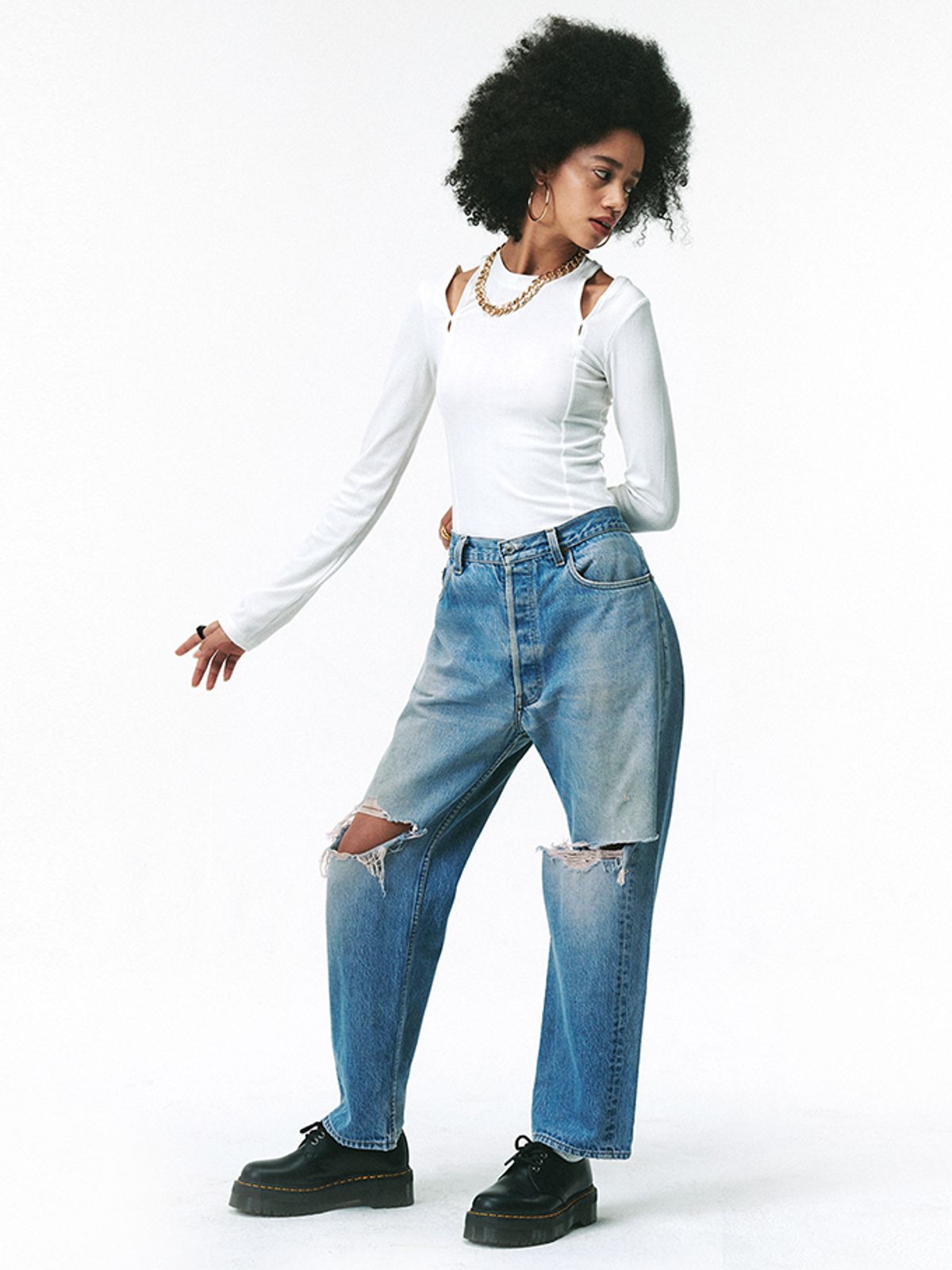 에즈이프 캘리(ASIF CALIE) RIB SLIT LONG SLEEVE WHITE