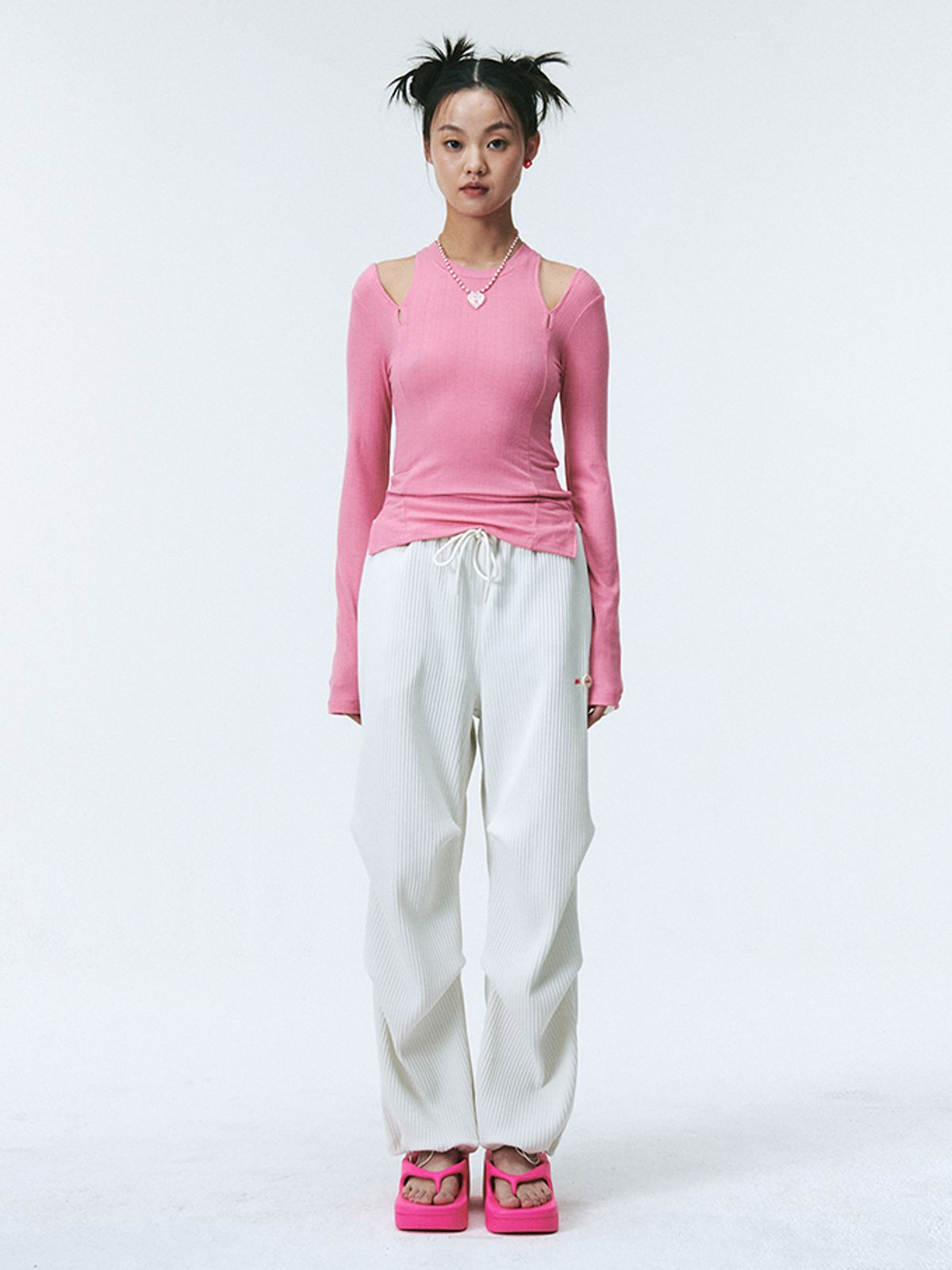 에즈이프 캘리(ASIF CALIE) RIB SLIT LONG SLEEVE PINK