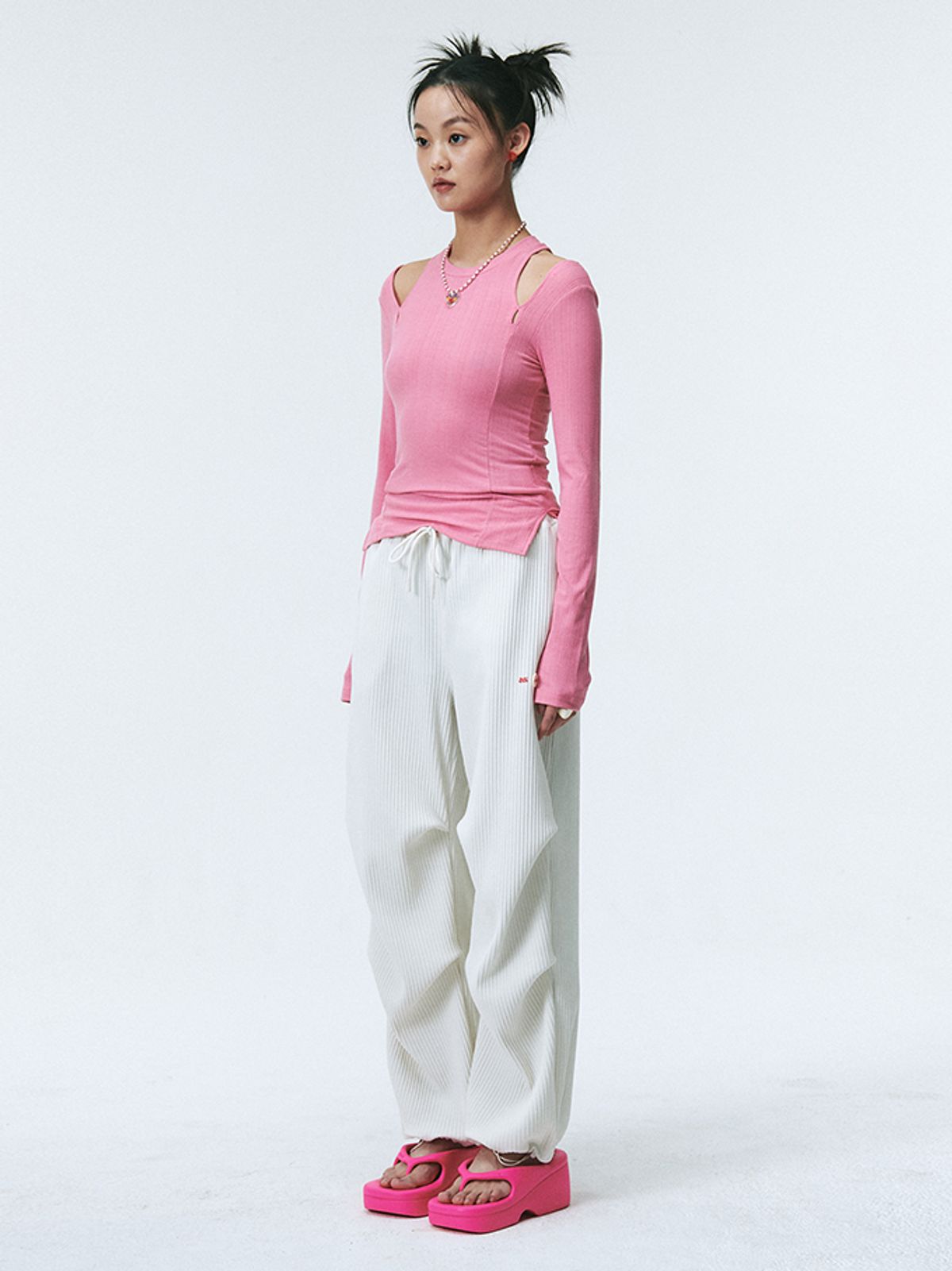 에즈이프 캘리(ASIF CALIE) RIB SLIT LONG SLEEVE PINK
