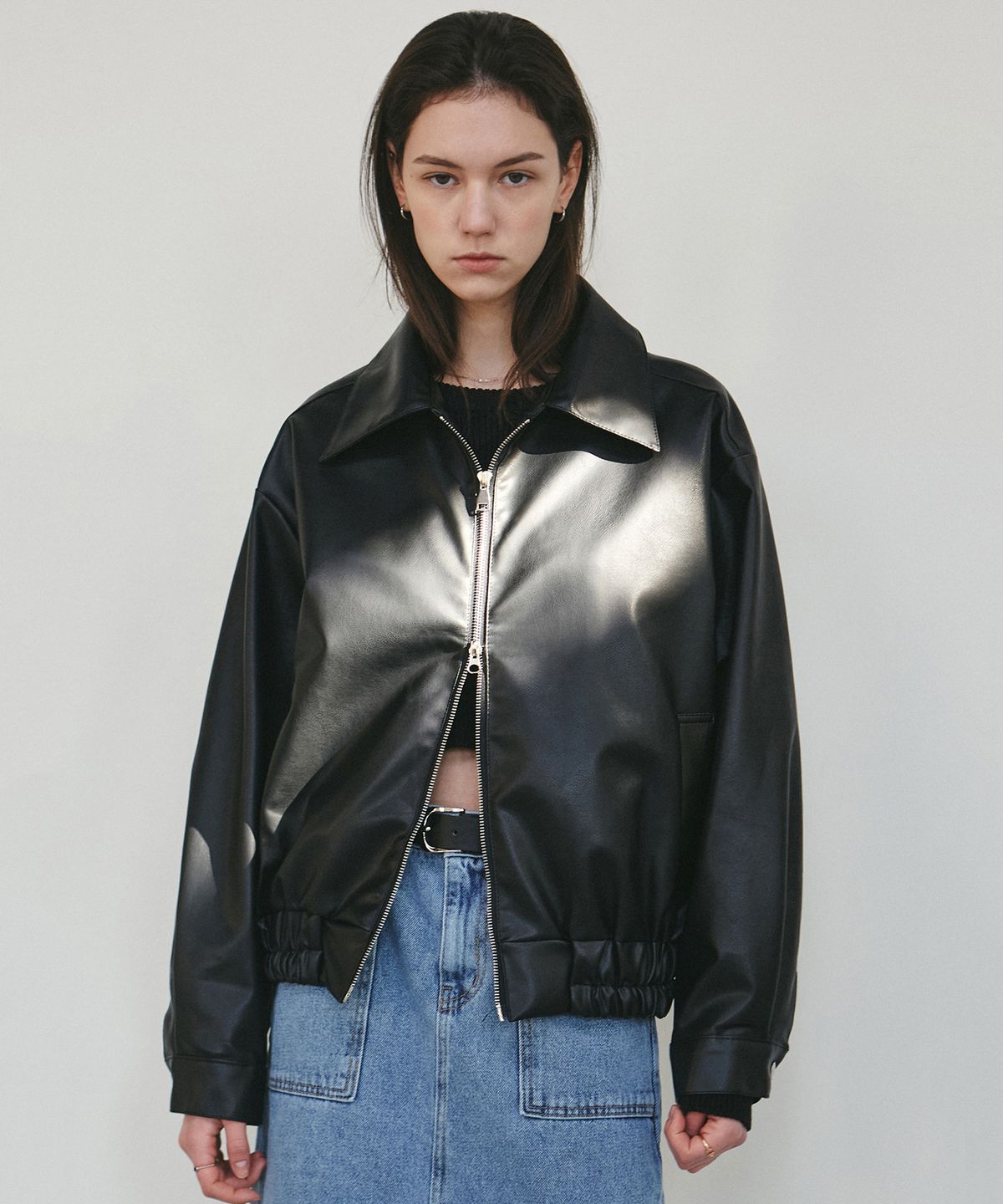 닉앤니콜(NICK&NICOLE) NICOLE FAUX LEATHER BLOUSON_BLACK