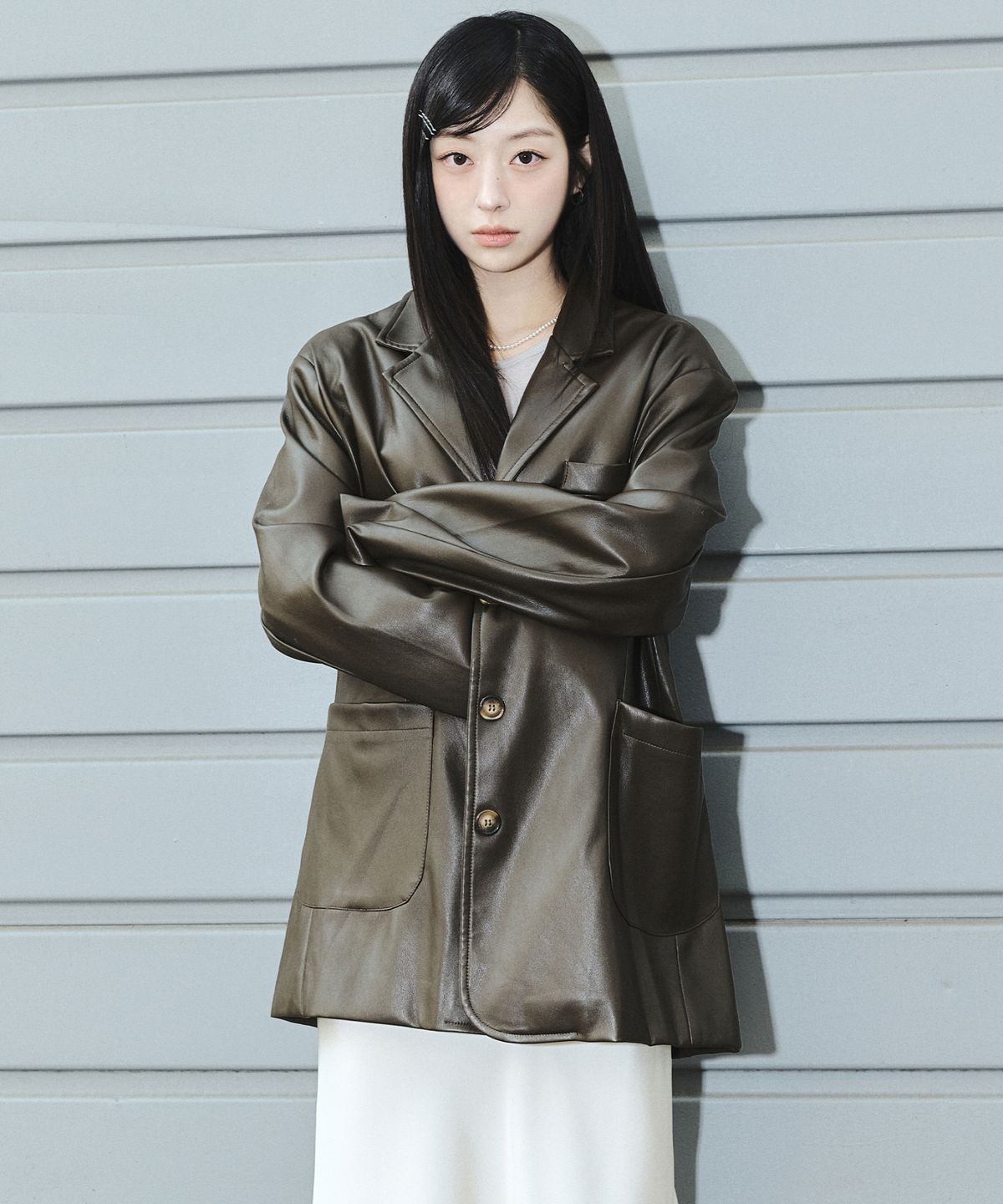 닉앤니콜(NICK&NICOLE) NICOLE SIGNATURE FAUX LEATHER JACKET_BROWN