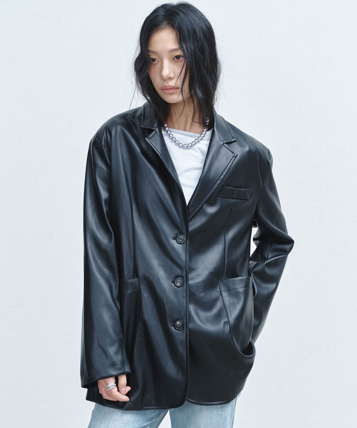 닉앤니콜(NICK&NICOLE) NICOLE SIGNATURE FAUX LEATHER JACKET_BLACK