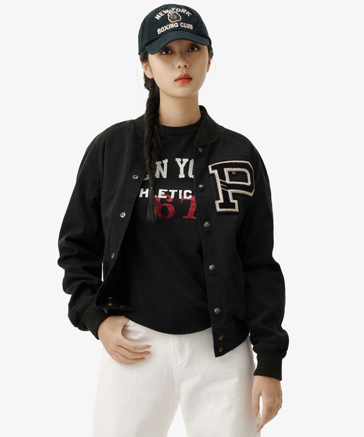 폴로 랄프 로렌(POLO RALPH LAUREN) [NEW YORK BOXING CLUB] 새틴 바시티 리버시블 재킷 - 블랙