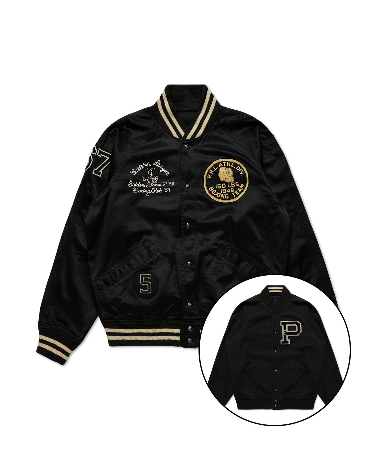 폴로 랄프 로렌(POLO RALPH LAUREN) [NEW YORK BOXING CLUB] 새틴 바시티 리버시블 재킷 - 블랙