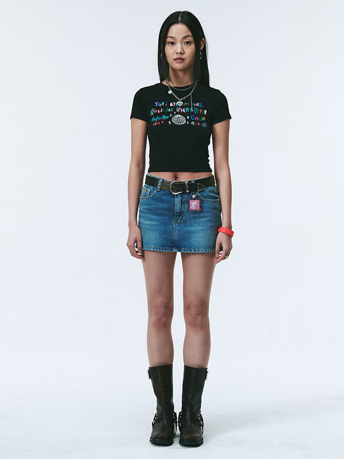 에즈이프 캘리(ASIF CALIE) DISCOBALL CROP TSHIRT BLACK