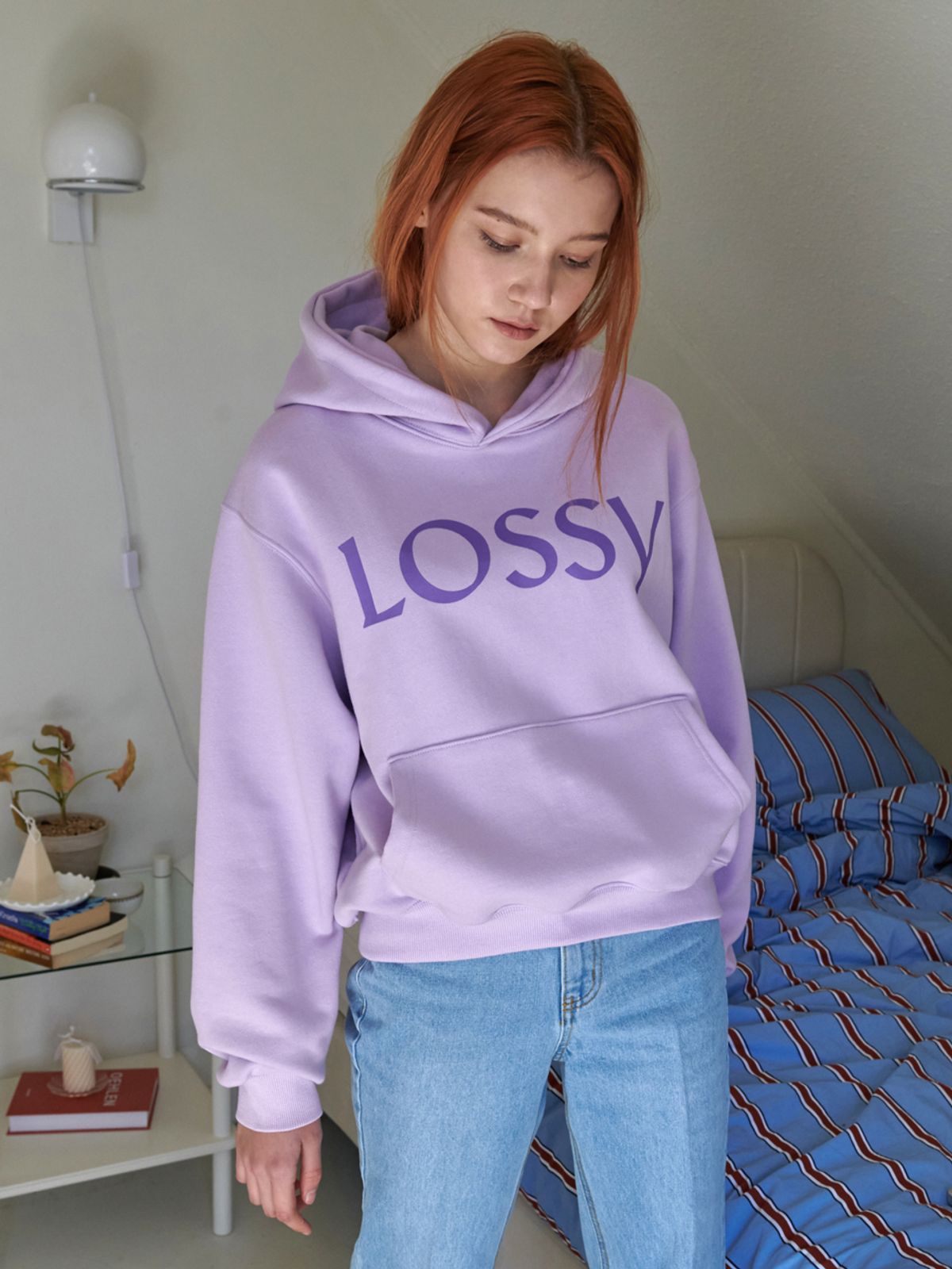 로시로우(LOSSYROW) Lossy Signature Printing Hoodie  Purple