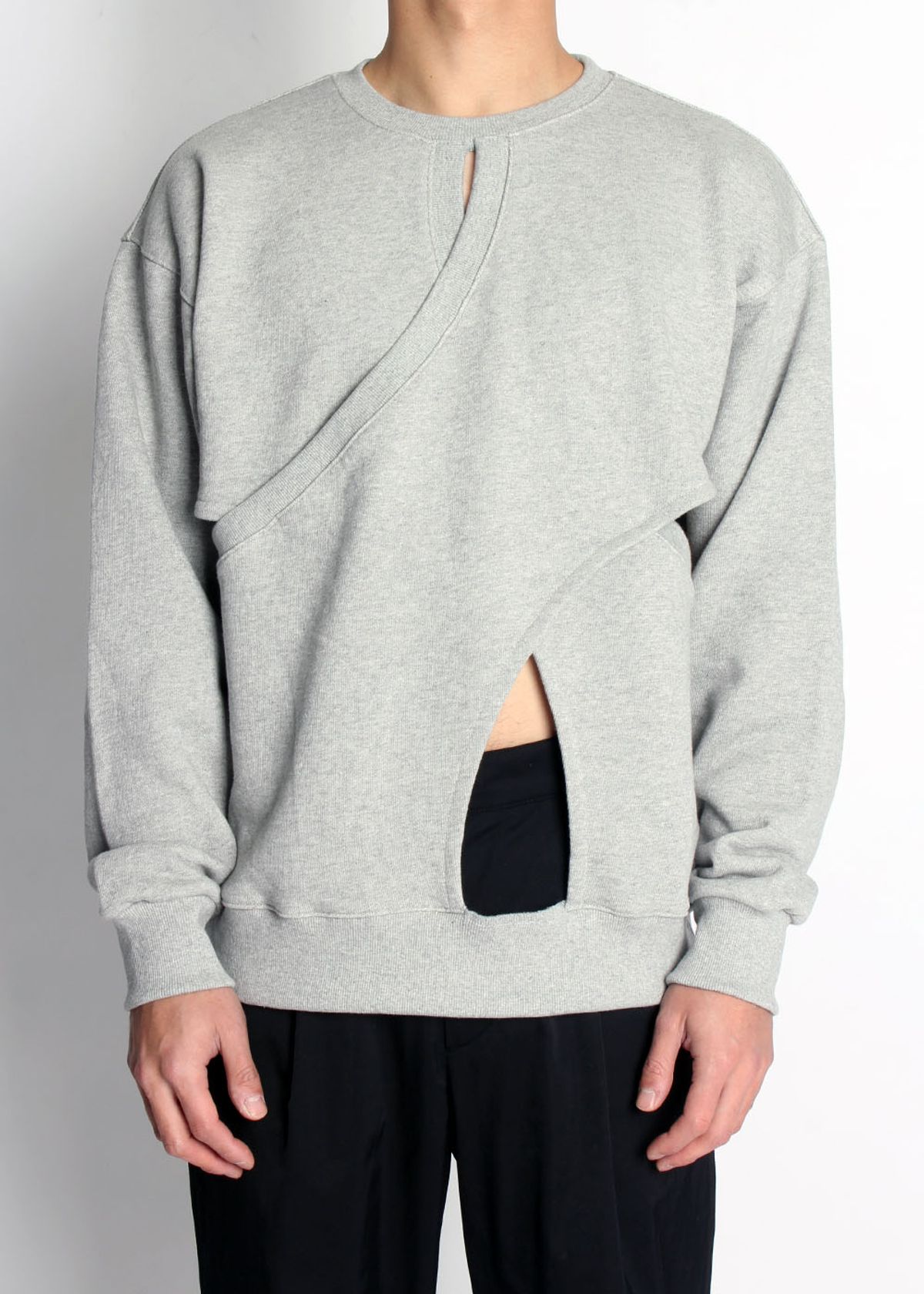 이레귤러(IRREGULAR) DOUBLE LAYERED SLIT SWEATSHIRT (GREY)