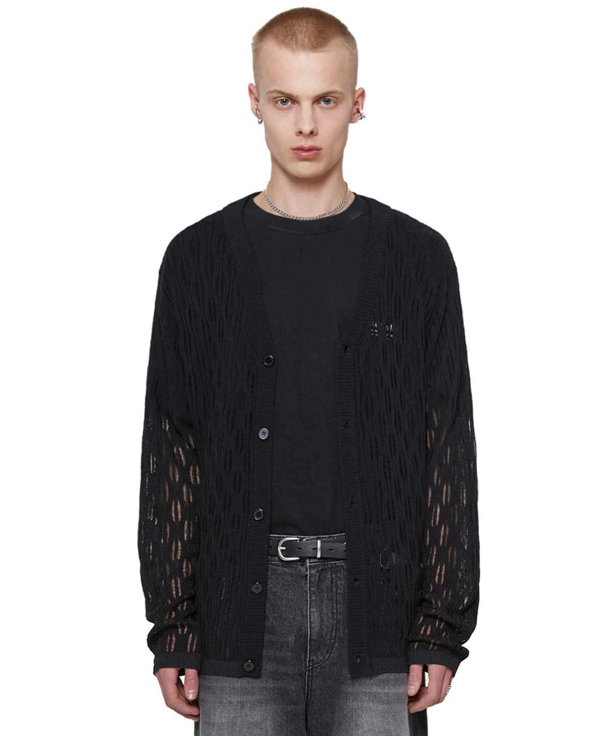 비바스튜디오(VIVASTUDIO) WAVE V-NECK CARDIGAN [BLACK]