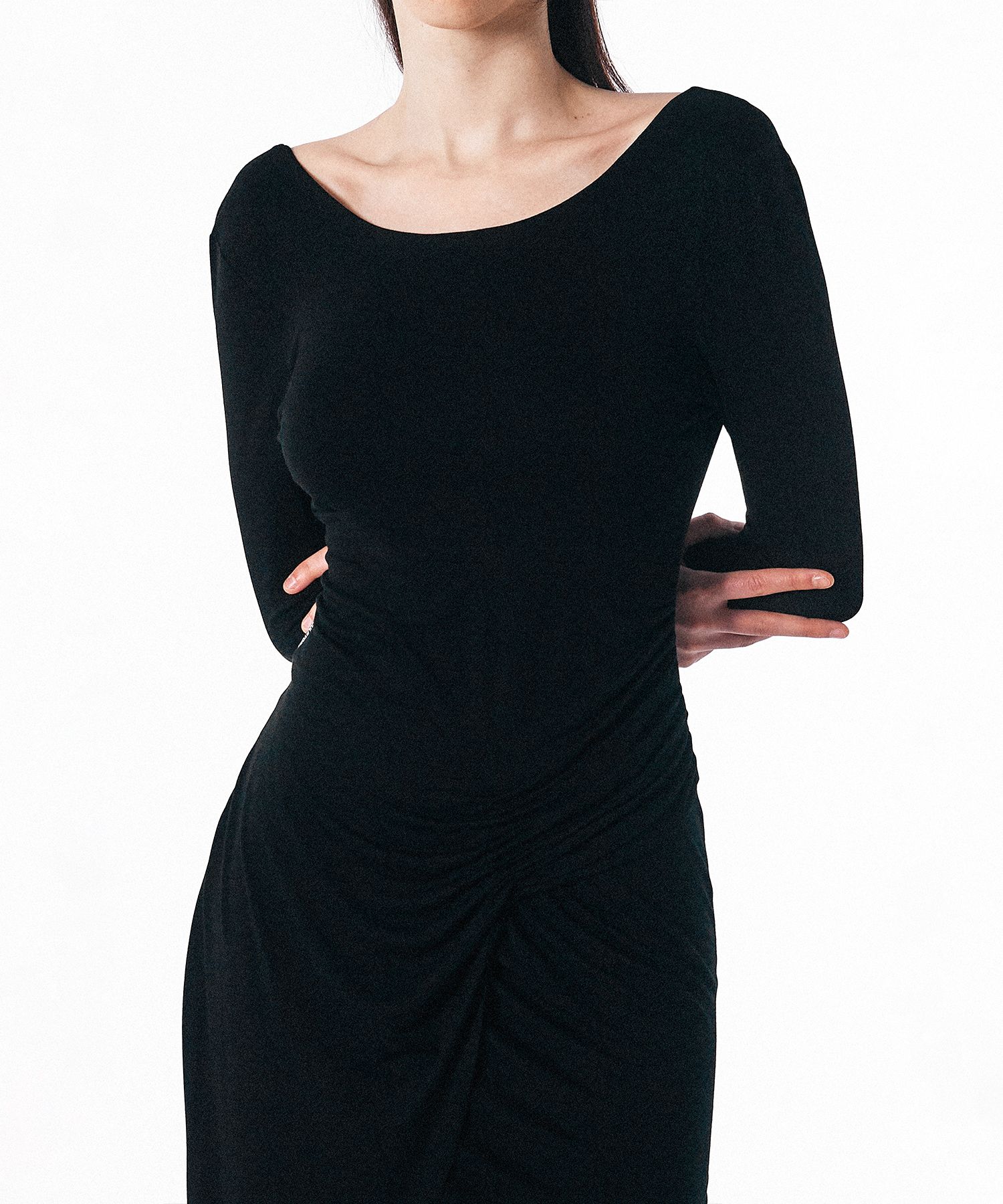 MUSINSA | SCULPTOR Shirring Sheer Maxi Dress Black