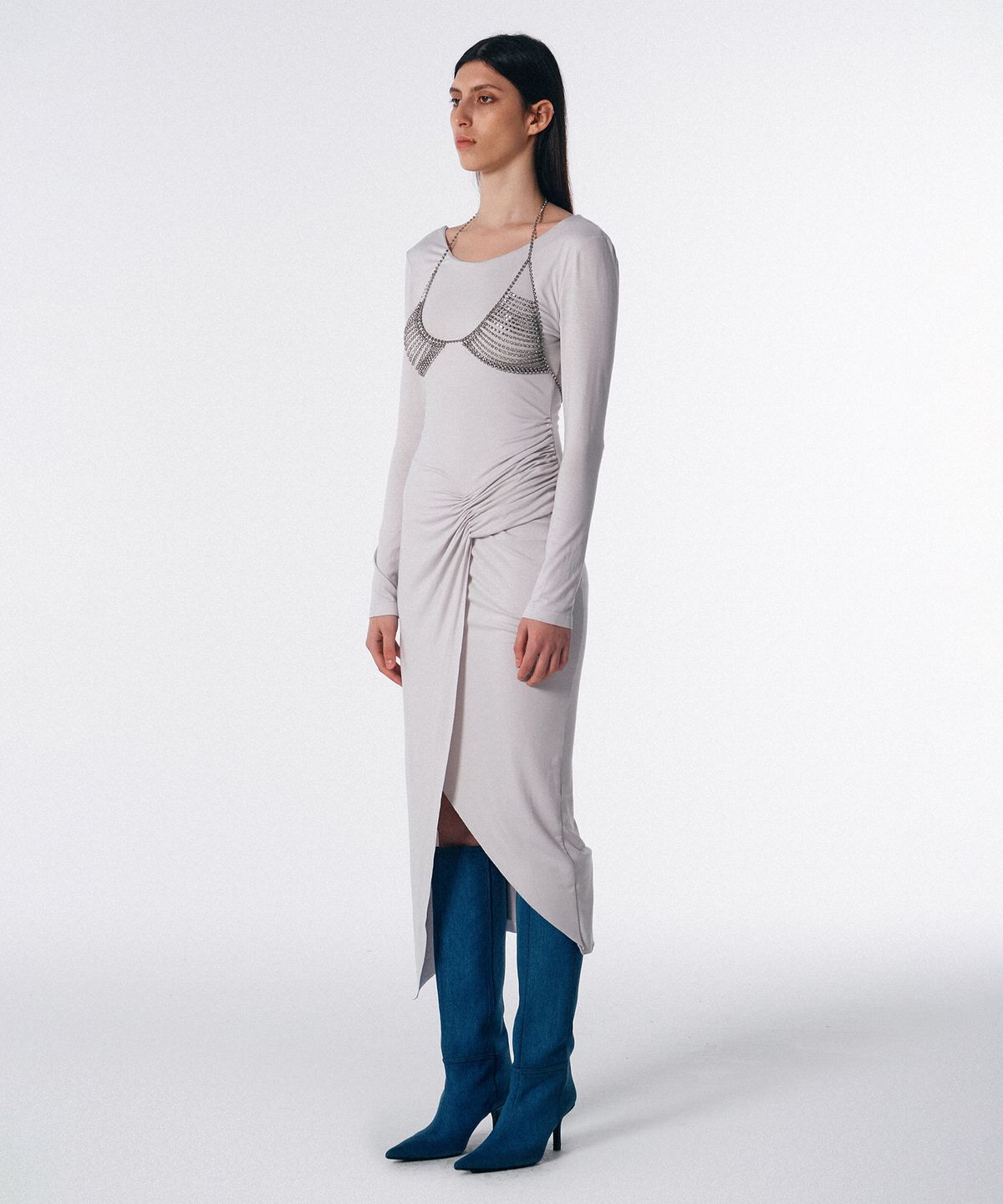 스컬프터(SCULPTOR) Shirring Sheer Maxi Dress Clear