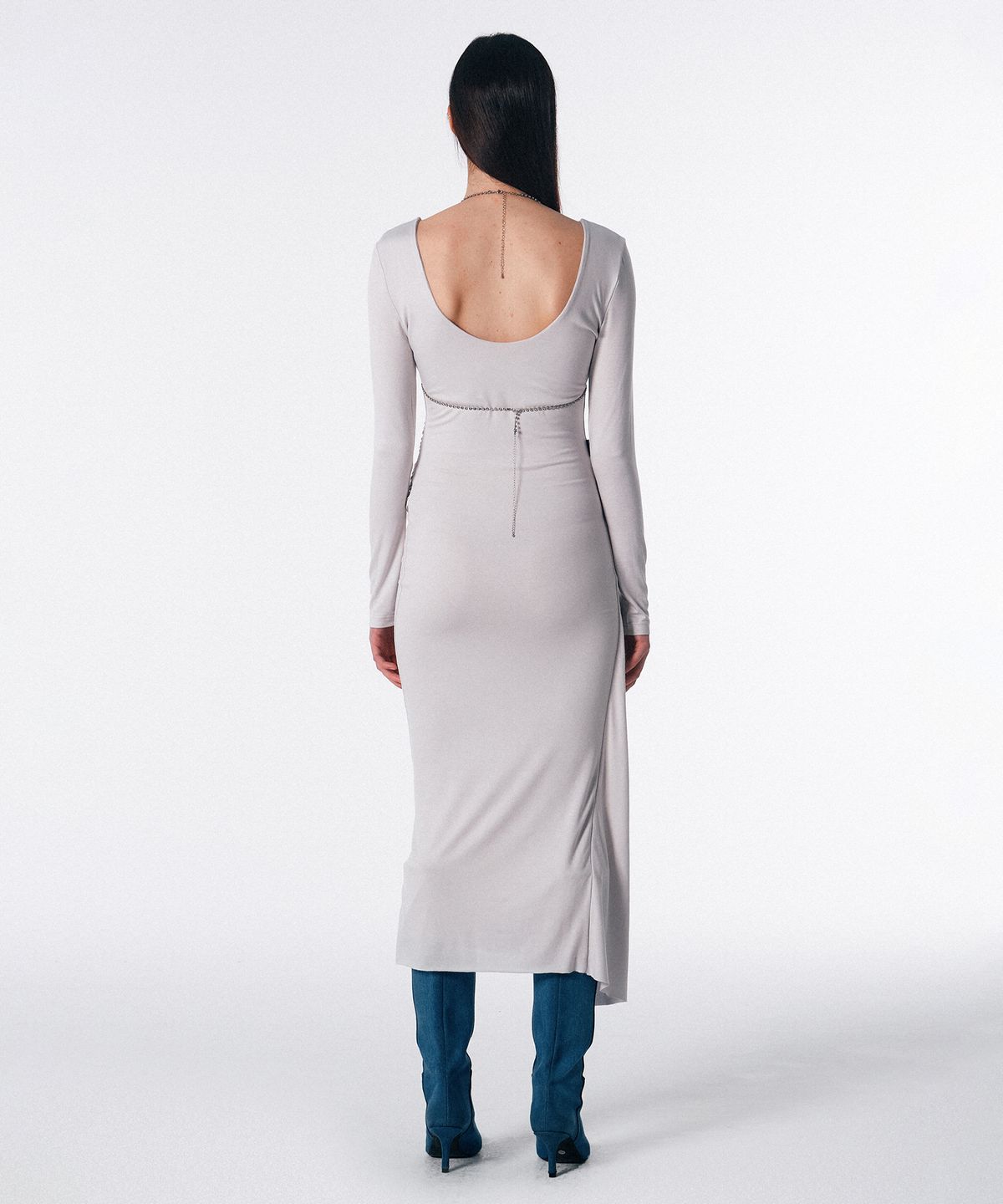 스컬프터(SCULPTOR) Shirring Sheer Maxi Dress Clear