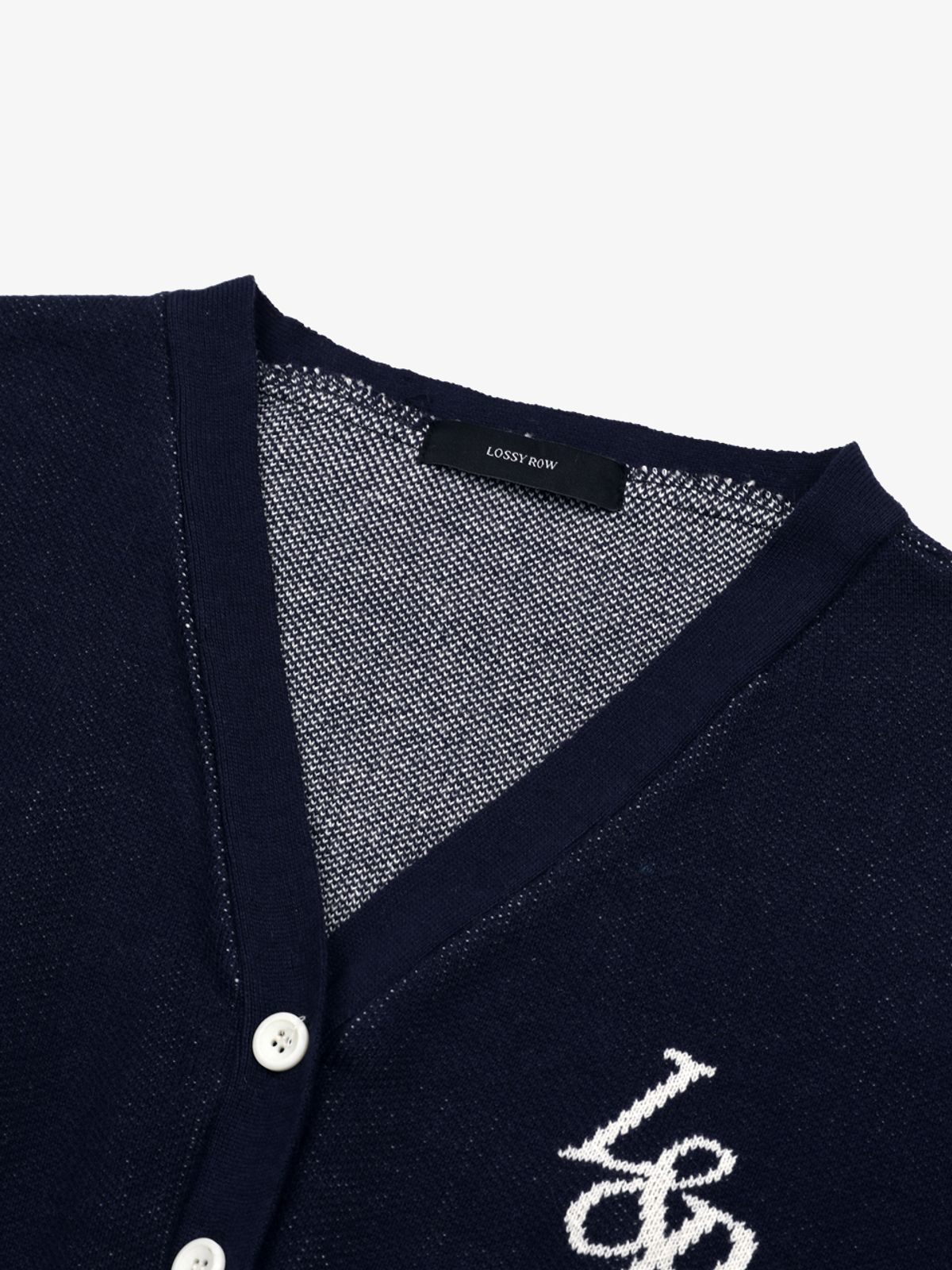 로시로우(LOSSYROW) Lossy L&R V-Neck Cardigan Knit  Navy