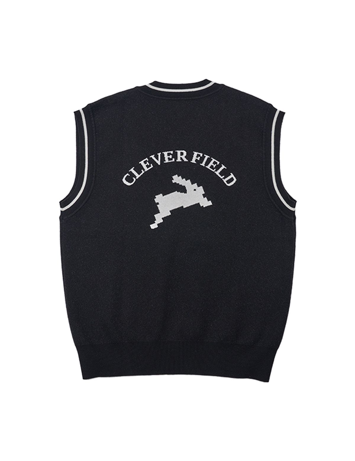 클레버필드(CLEVER FIELD) V넥 도트 그래픽 니트 베스트 [블랙]