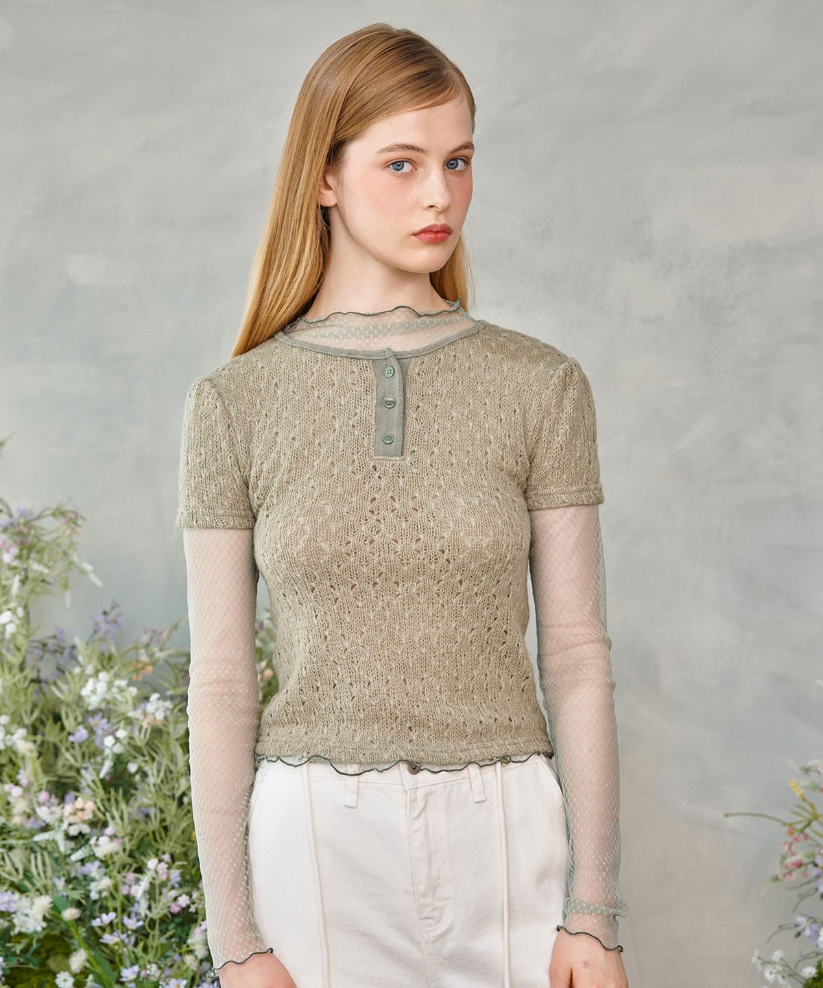 바이탈싸인(VITALSIGN) Punching Half Puffy Knit Set (2colors)