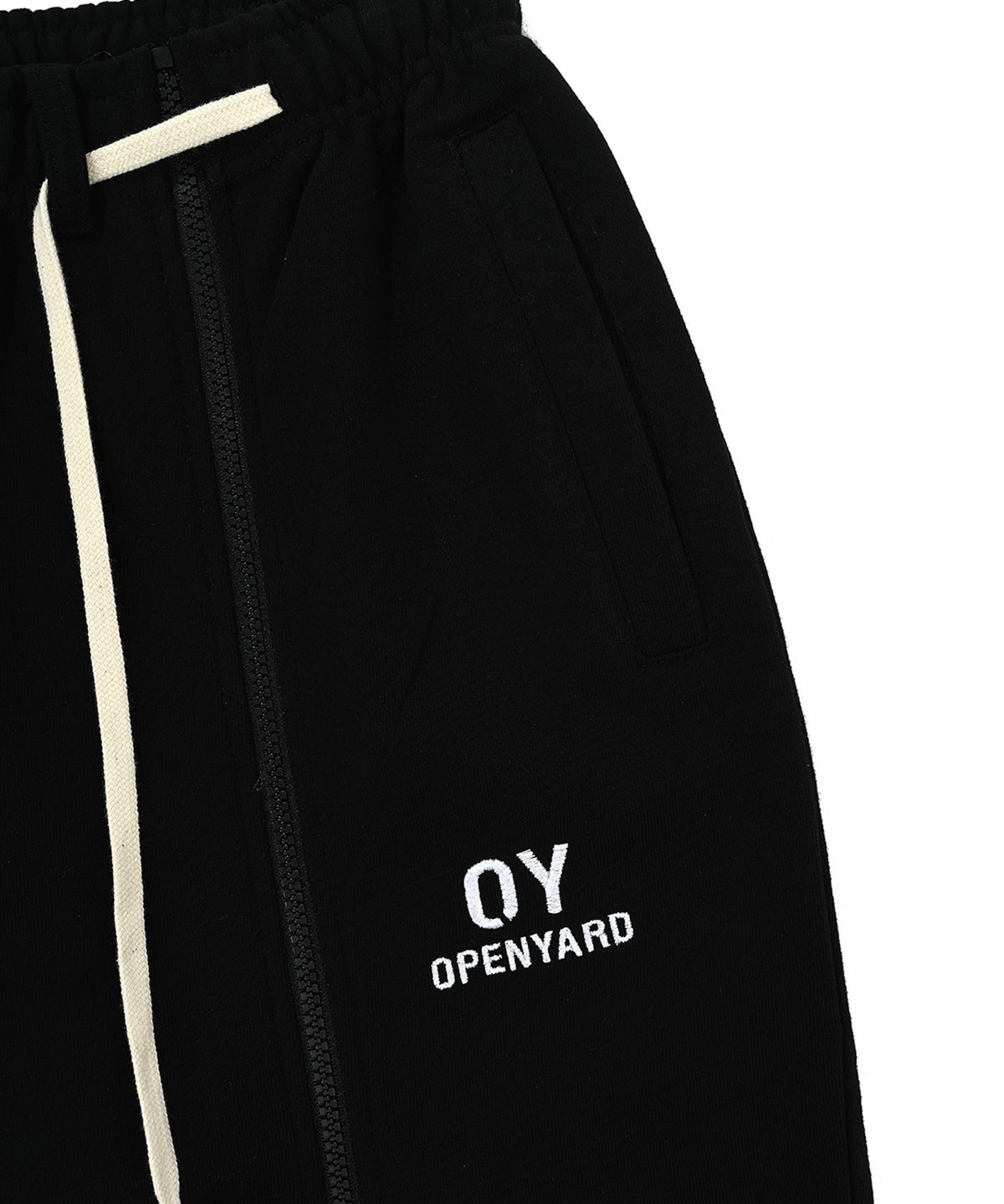 오픈야드(오와이)(OPENYARD(OY)) 프론트 지퍼 로고 팬츠-블랙