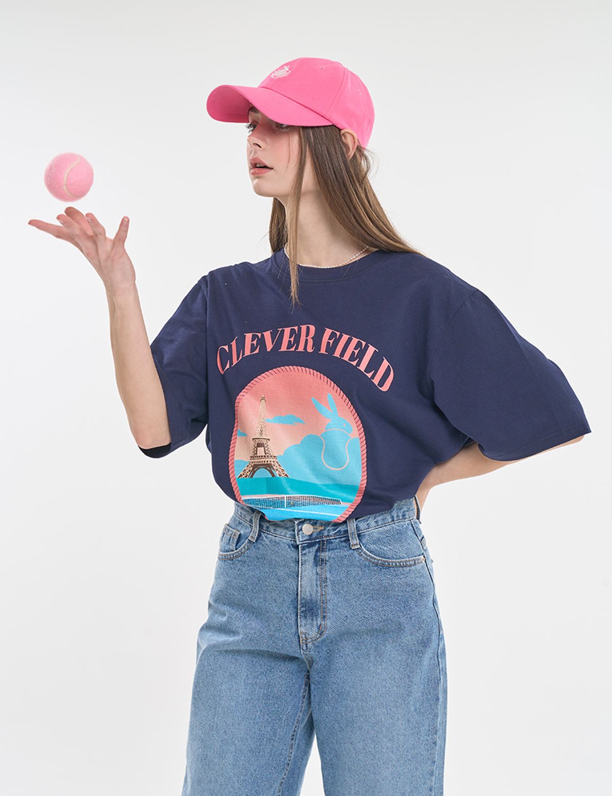 클레버필드(CLEVER FIELD) 그랜드슬램 파리 Retro 티셔츠 [네이비]