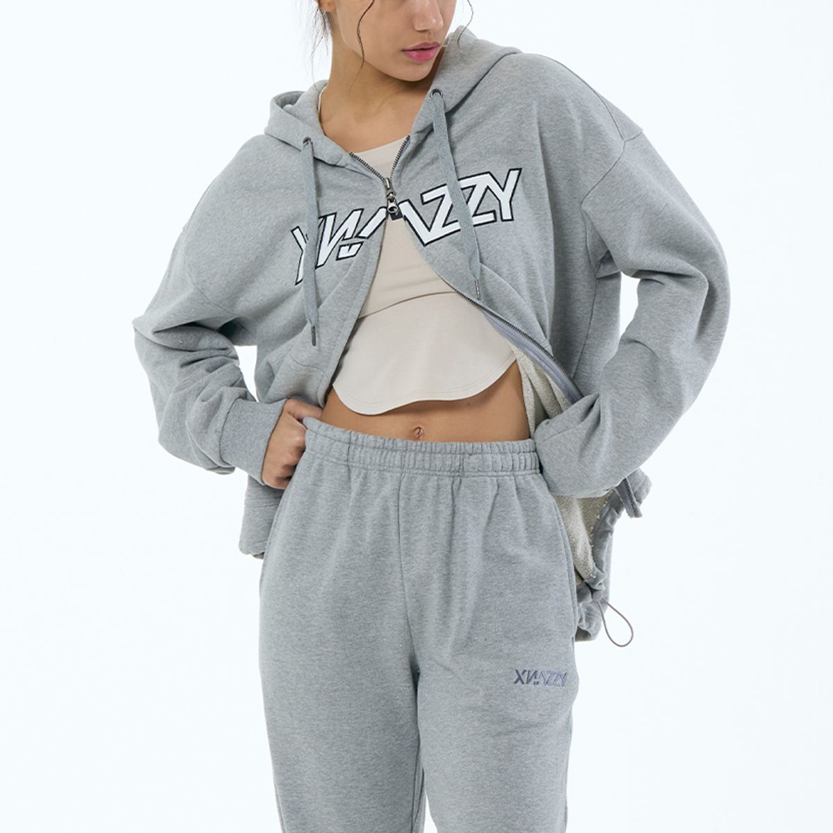 엑스네지(XNAZZY) 투웨이 스포티 후드집업 XN23SPMHD01 M/GRAY