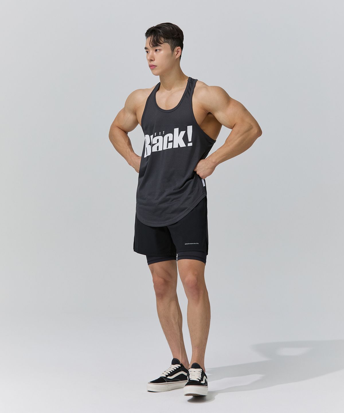 블랙몬스터핏(BLACK MONSTER FIT) 헬스 메쉬 나시 (CHARCOAL) / BM190806