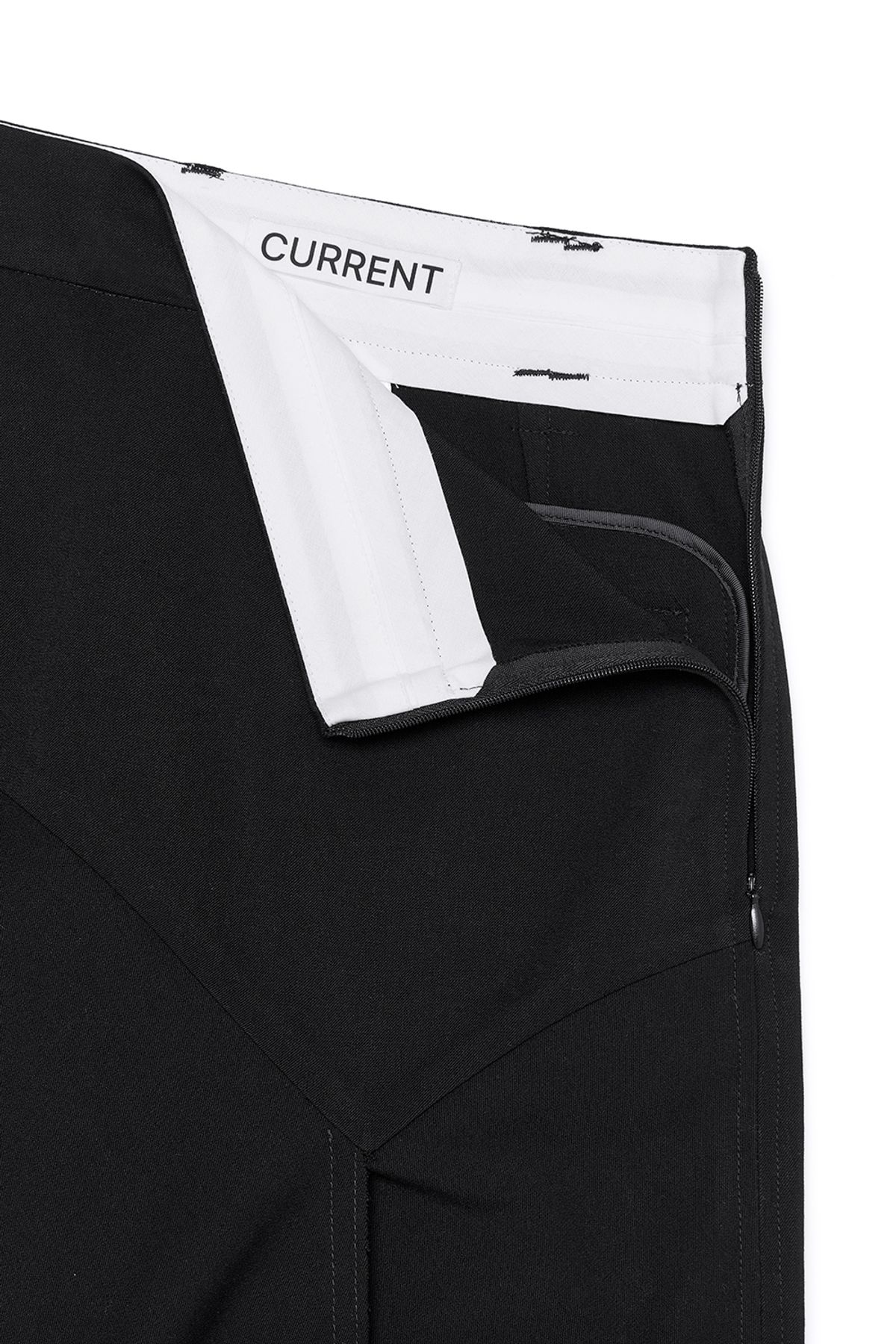 커렌트(CURRENT) ASSYMETRIC WRAP MIDI SKIRT [BLACK]