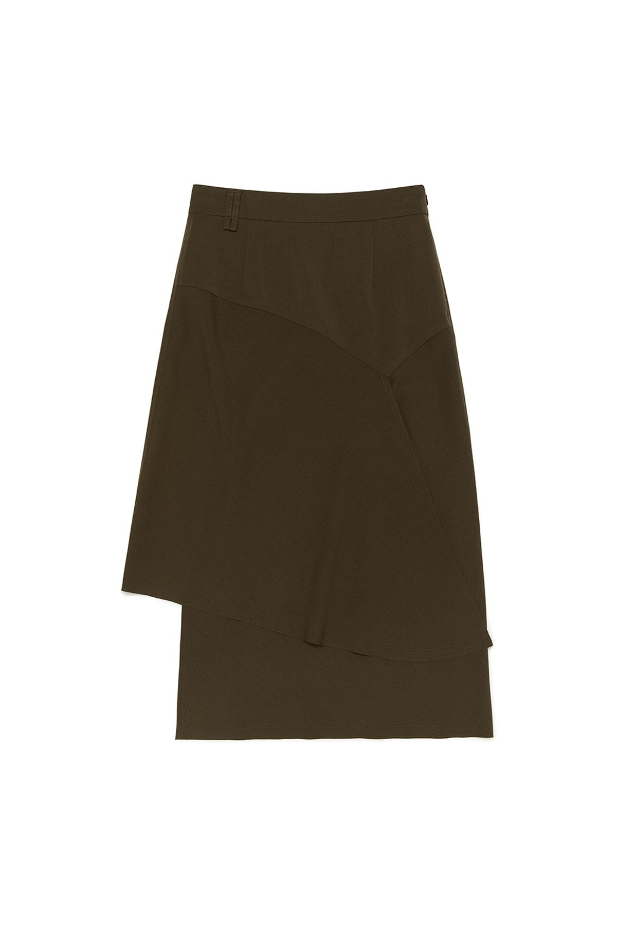 커렌트(CURRENT) ASSYMETRIC WRAP MIDI SKIRT [BRWON]