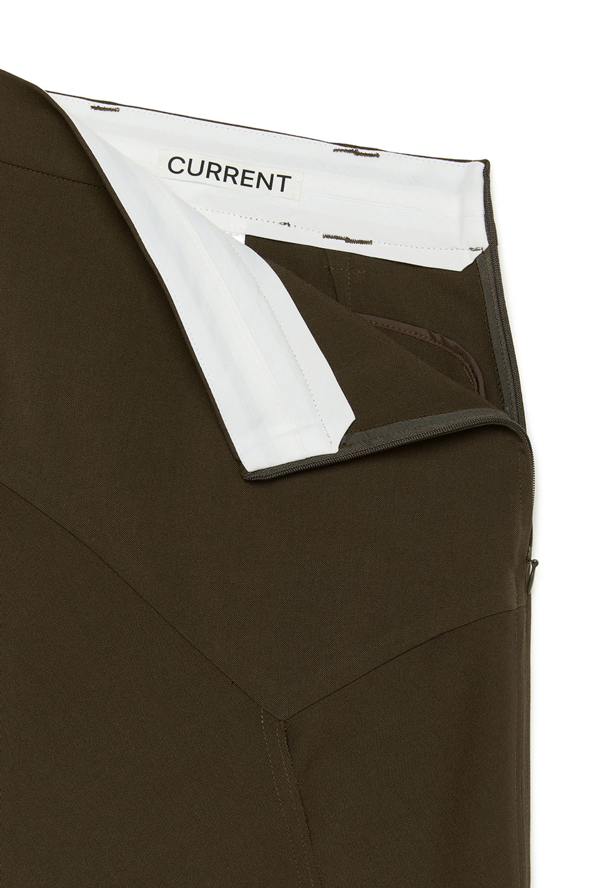 커렌트(CURRENT) ASSYMETRIC WRAP MIDI SKIRT [BRWON]