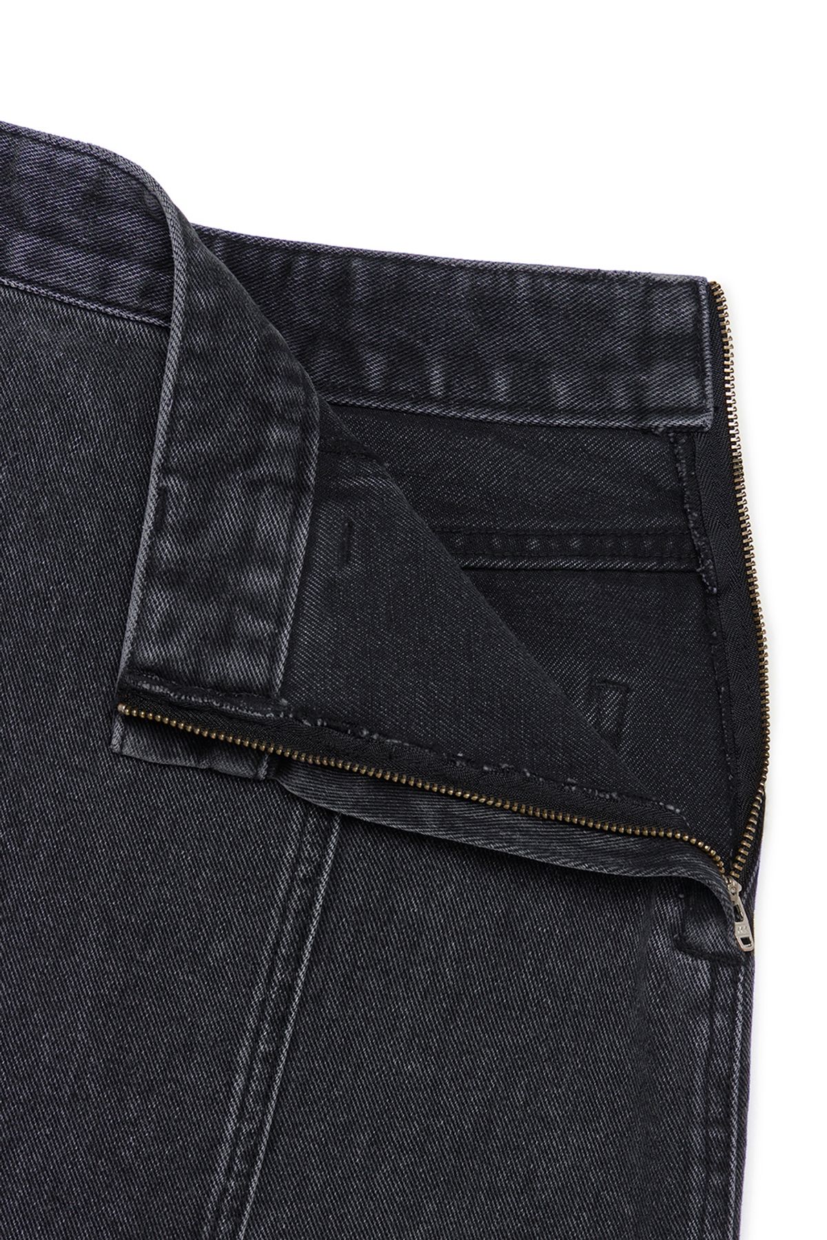 커렌트(CURRENT) ASYMMETRIC DENIM MIDI SKIRT [BLACK]