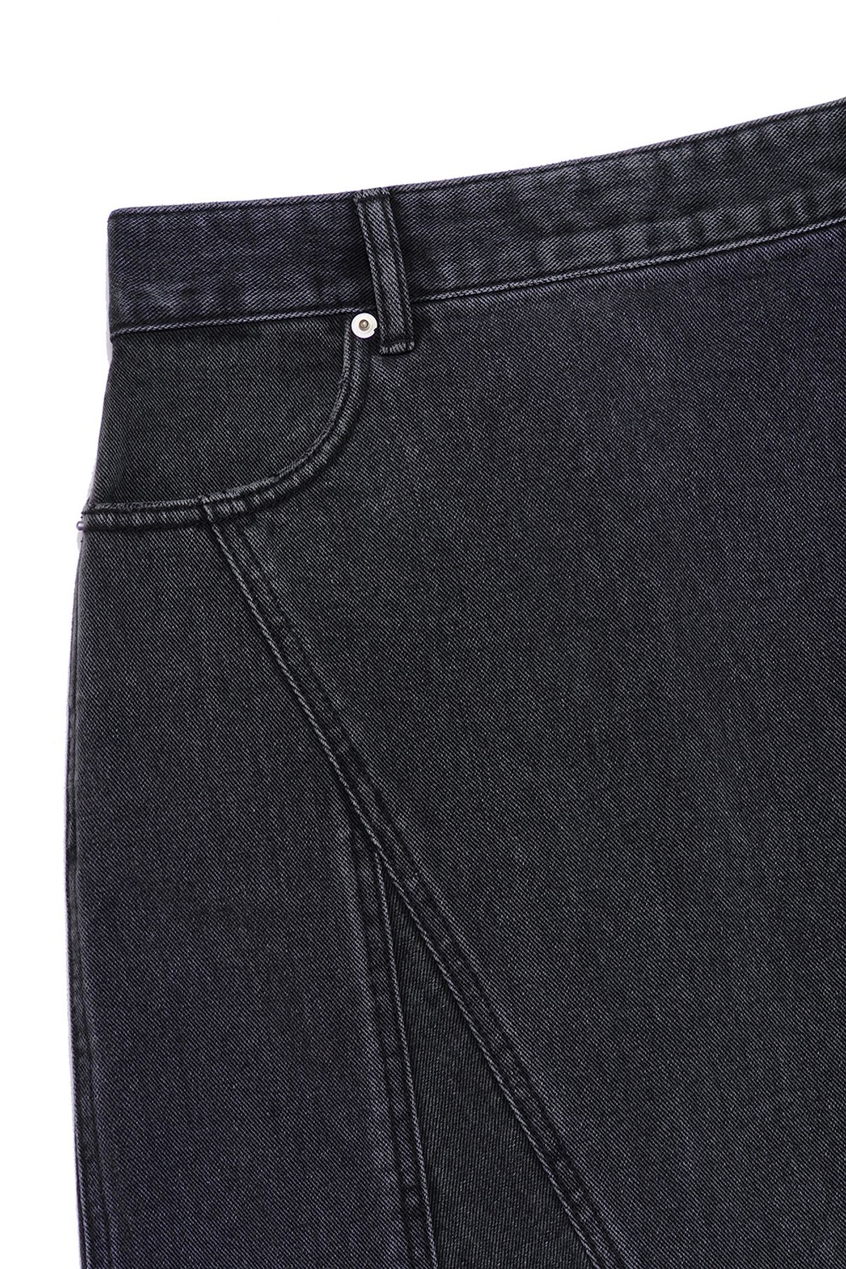 커렌트(CURRENT) ASYMMETRIC DENIM MIDI SKIRT [BLACK]