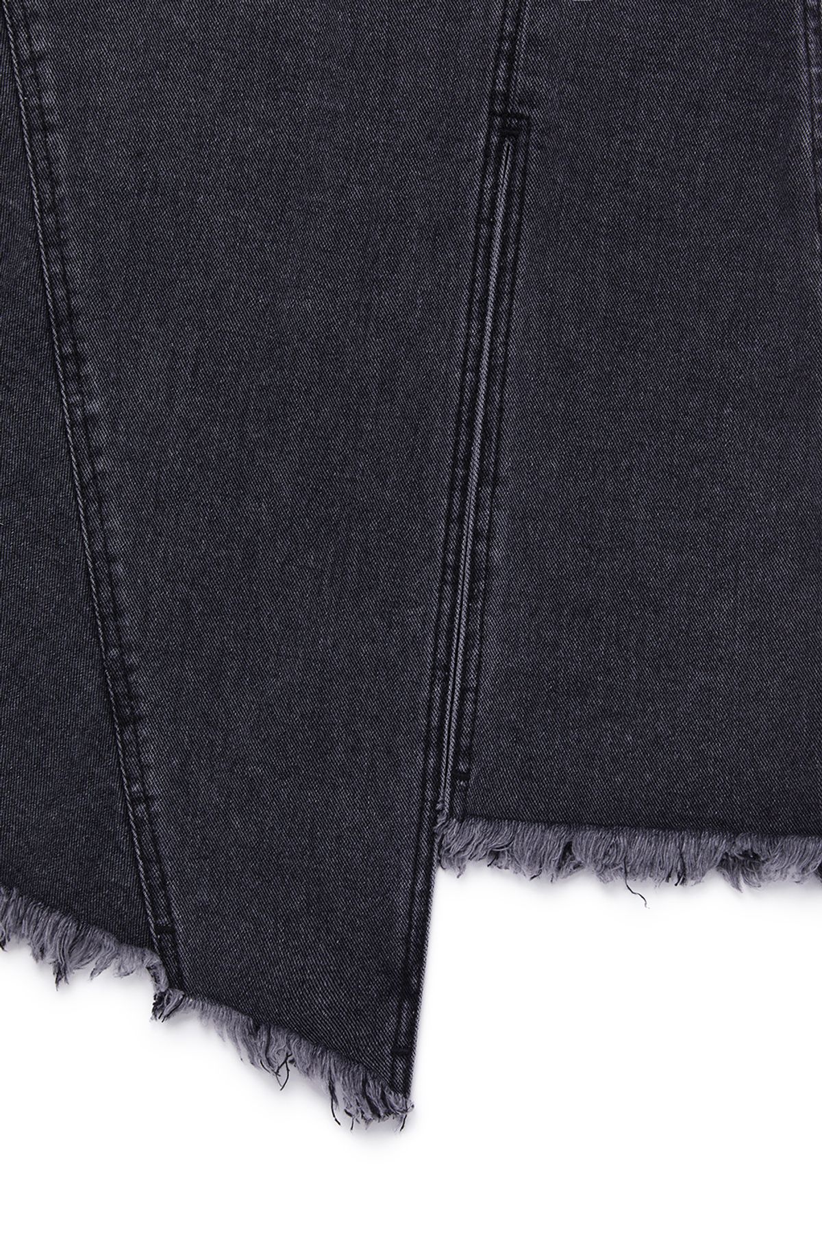 커렌트(CURRENT) ASYMMETRIC DENIM MIDI SKIRT [BLACK]