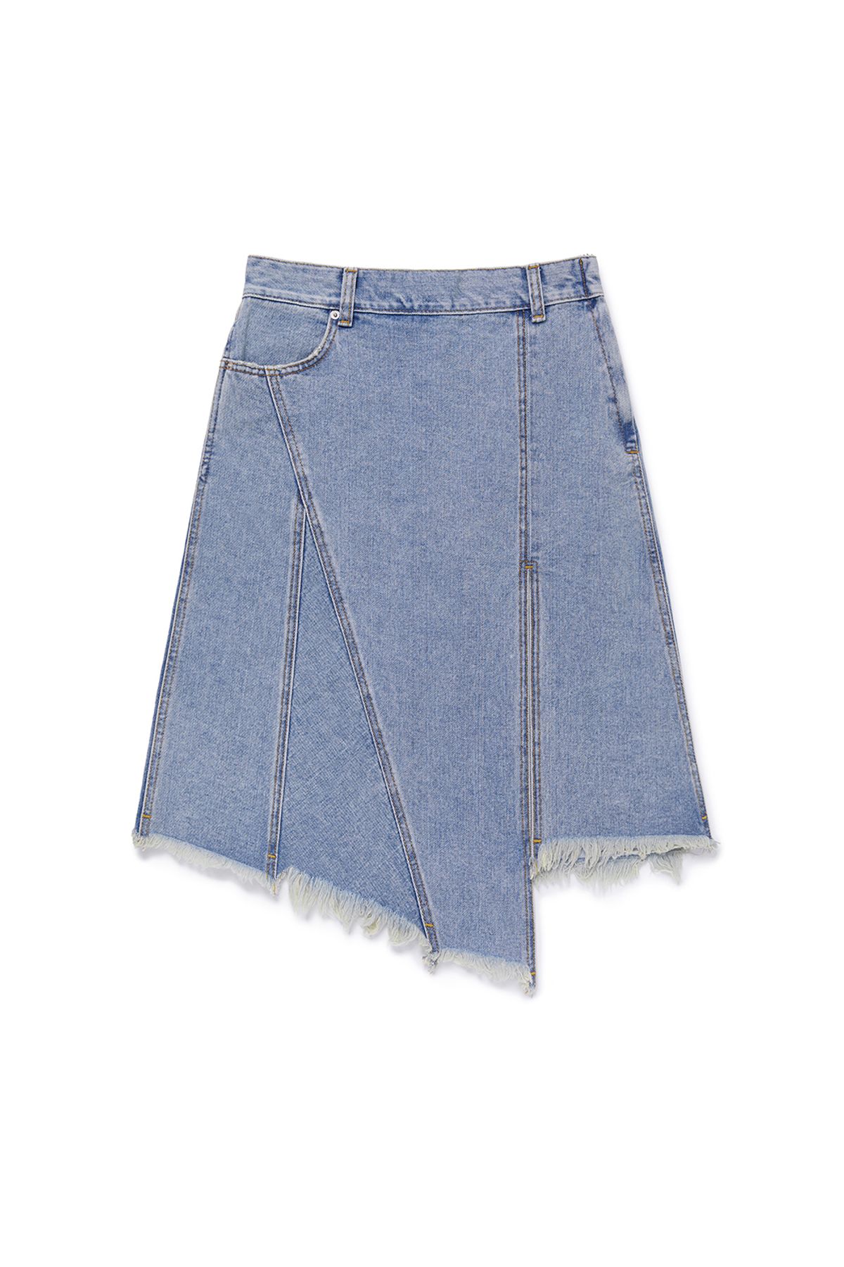 커렌트(CURRENT) ASYMMETRIC DENIM MIDI SKIRT [LIGHT BLUE]