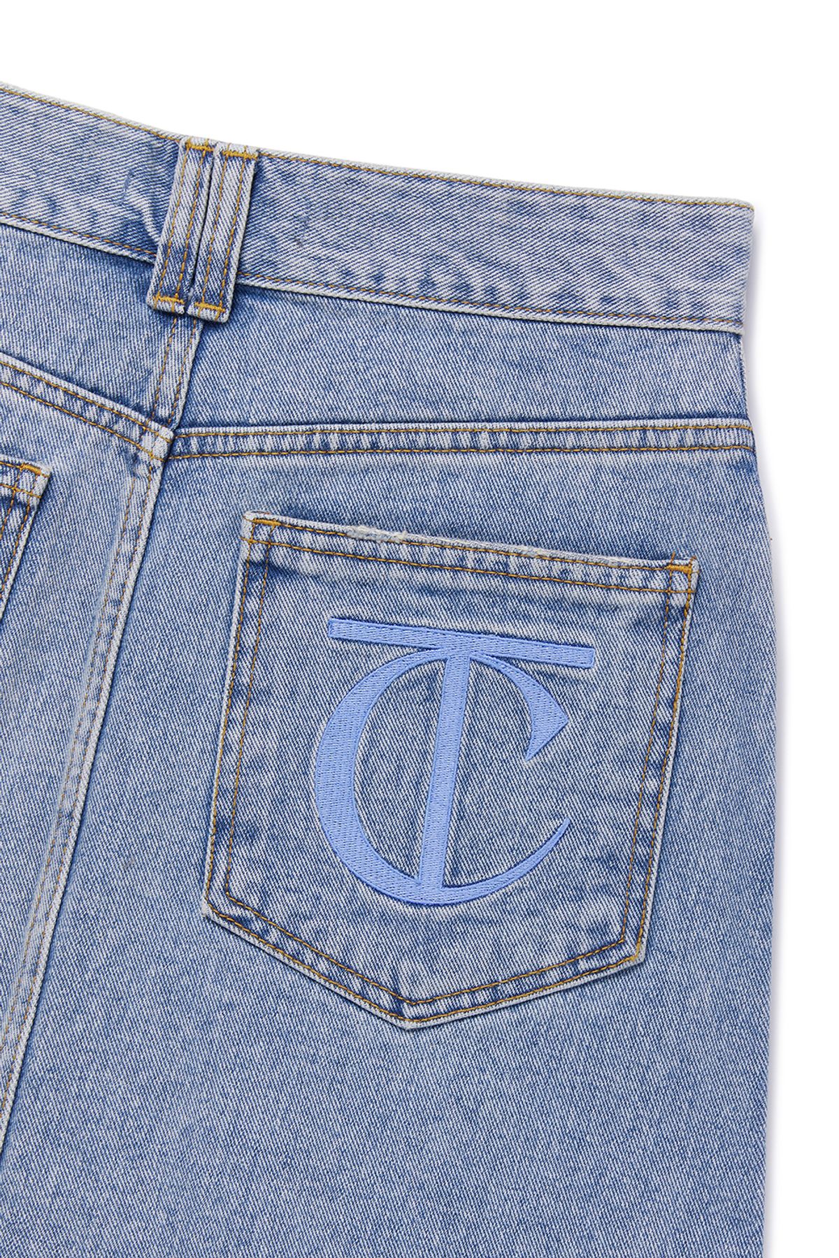 커렌트(CURRENT) ASYMMETRIC DENIM MIDI SKIRT [LIGHT BLUE]