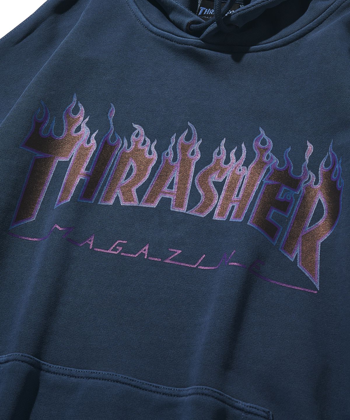 트레셔(THRASHER) 플레임 피그먼트 다잉 후디 다크 블루