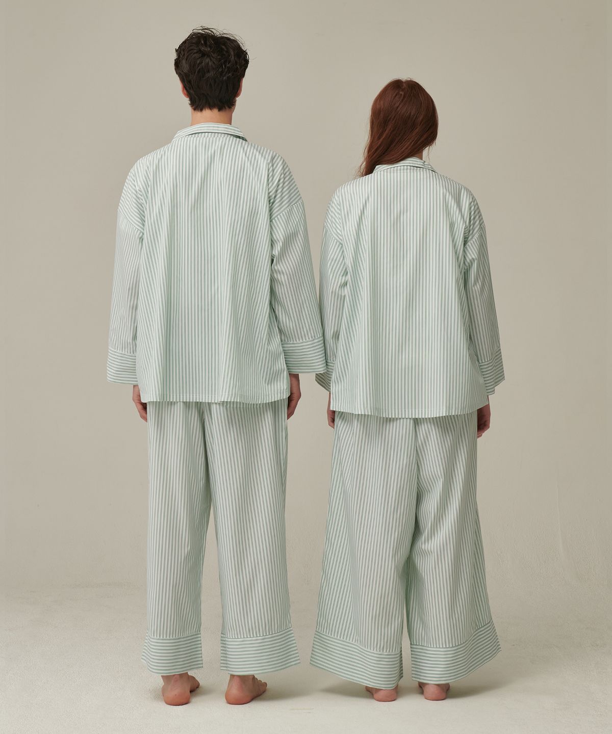 오끼뜨(OGGITT) (uni)도미토리 펜슬 스트라이프 파자마 그린