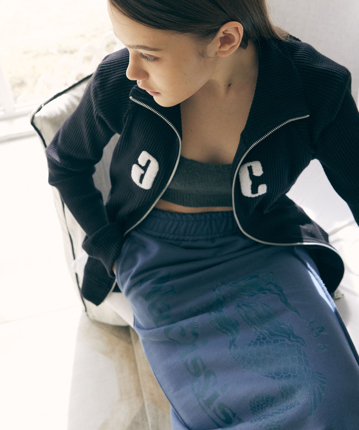 아트스피크하우스(ART SPEAK HOUSE) NARCISSISM SWEAT SKIRT_BLUE GRAY