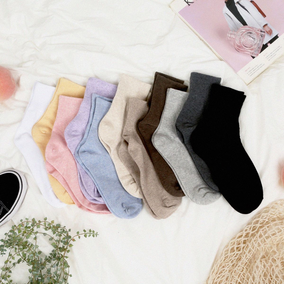 삭스에이(SOCKSA) [10PACK] 베이직 200N 데일리 하프골지밴드 긴 양말